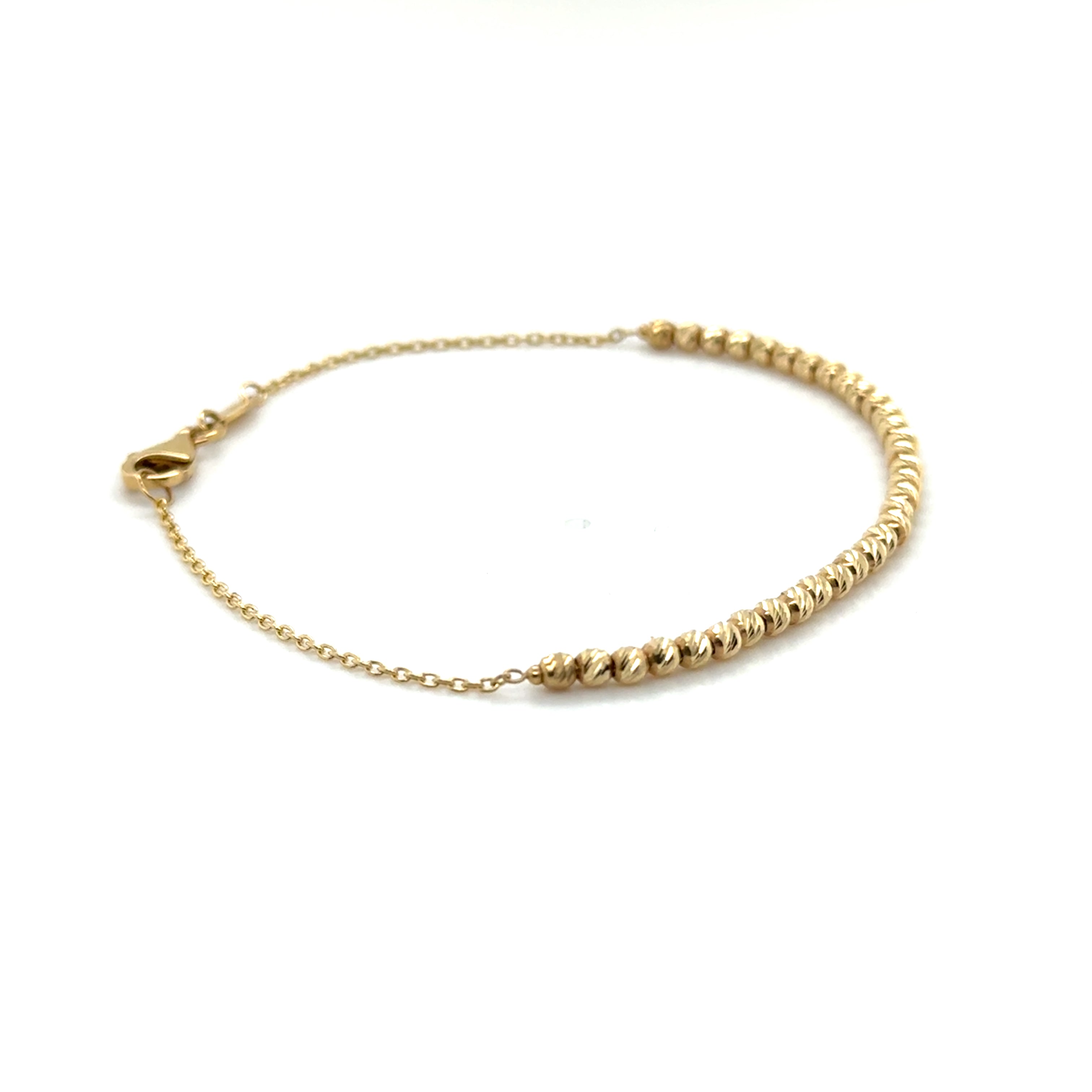 14K Solid Gold Diamond Cut Bead Bracelet – Textured, Elegant, Polished