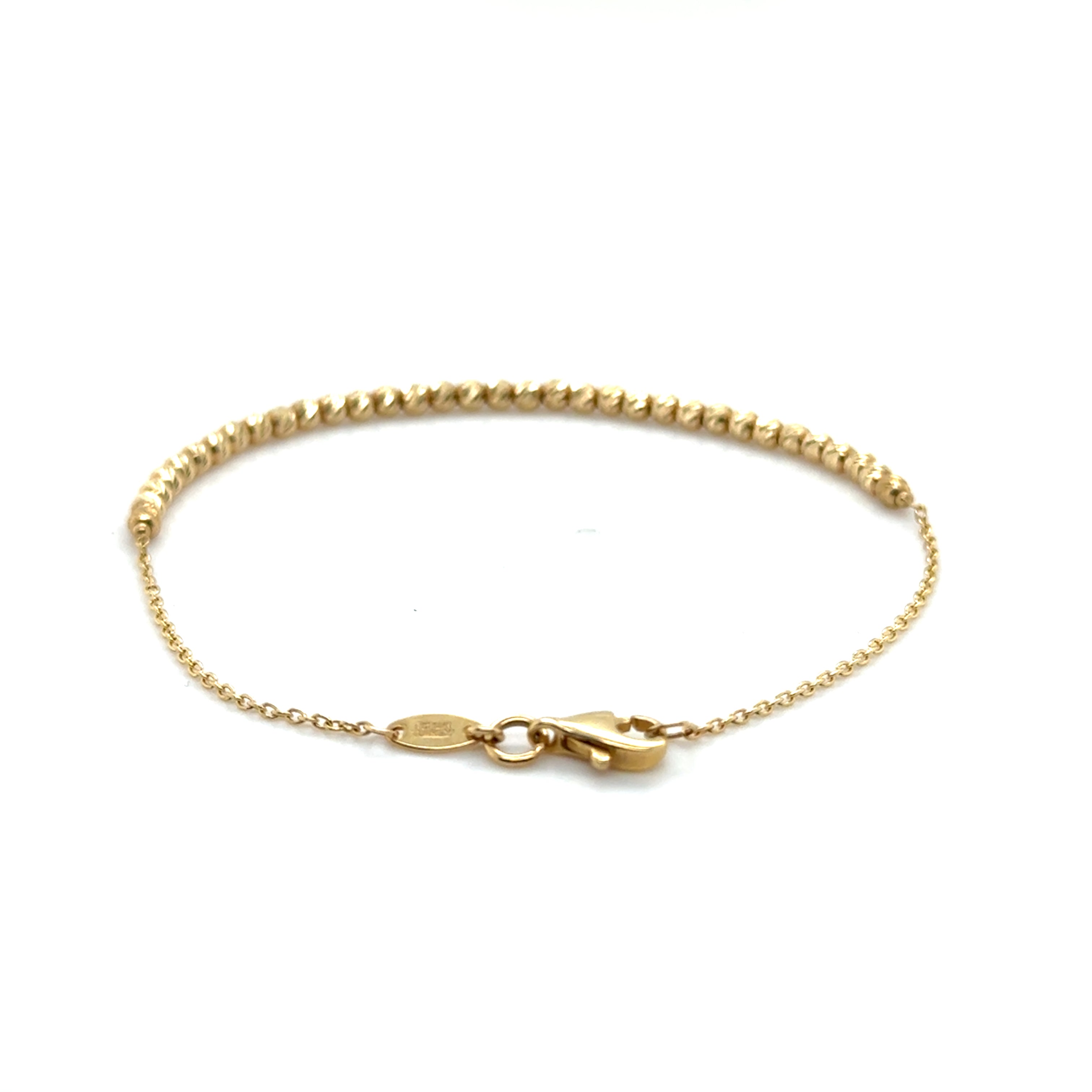 14K Solid Gold Diamond Cut Bead Bracelet – Textured, Elegant, Polished