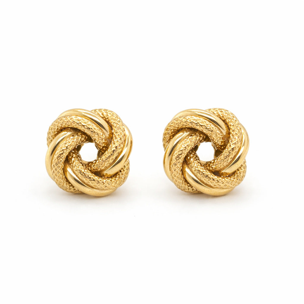 14K Gold Love Knot Stud Earrings: 9mm, Polished And Diamond Cut Design