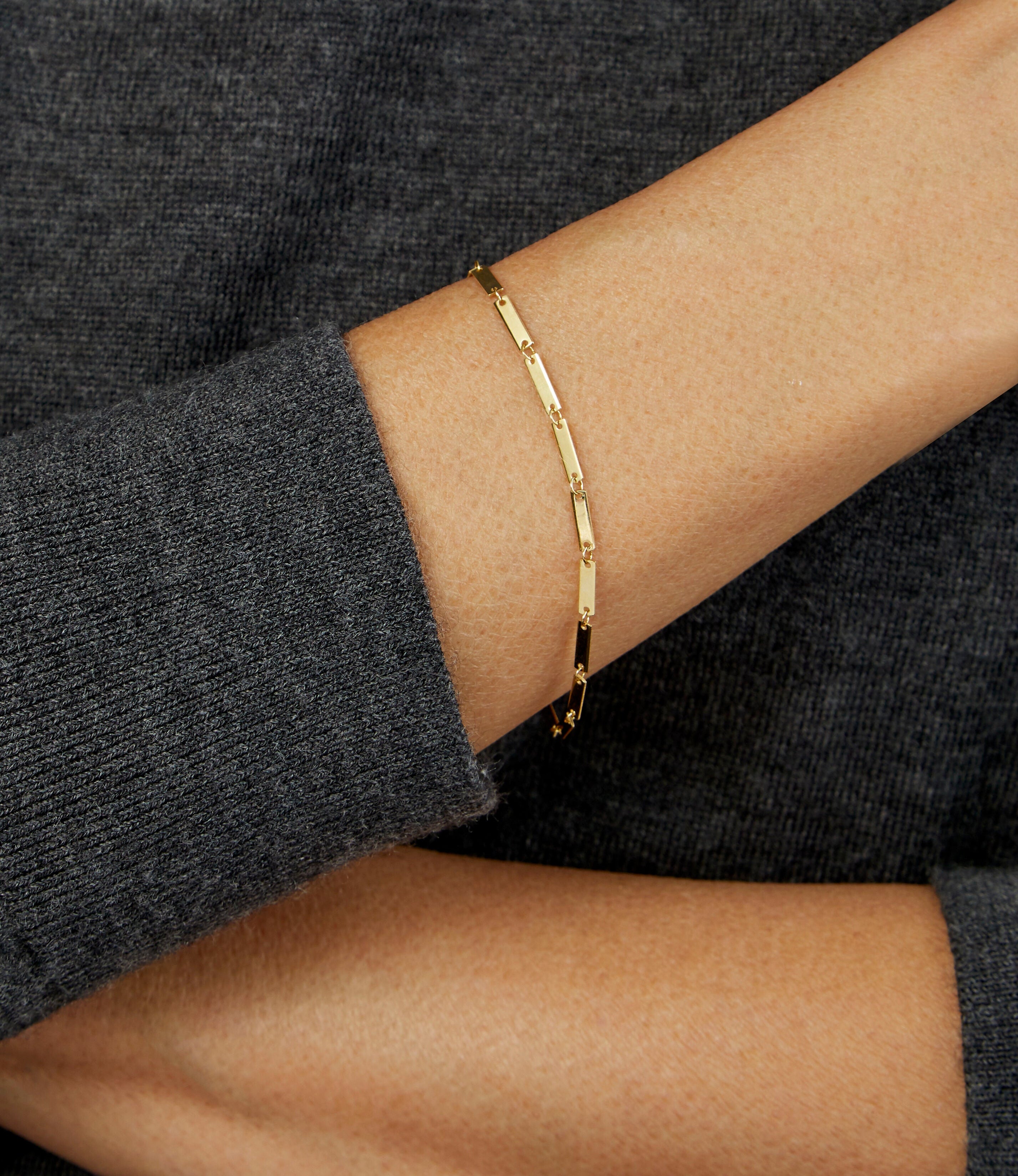 14K Solid Rectangular Bar Link Bracelet 7 Inch - Luxury, Fine, Minimalist