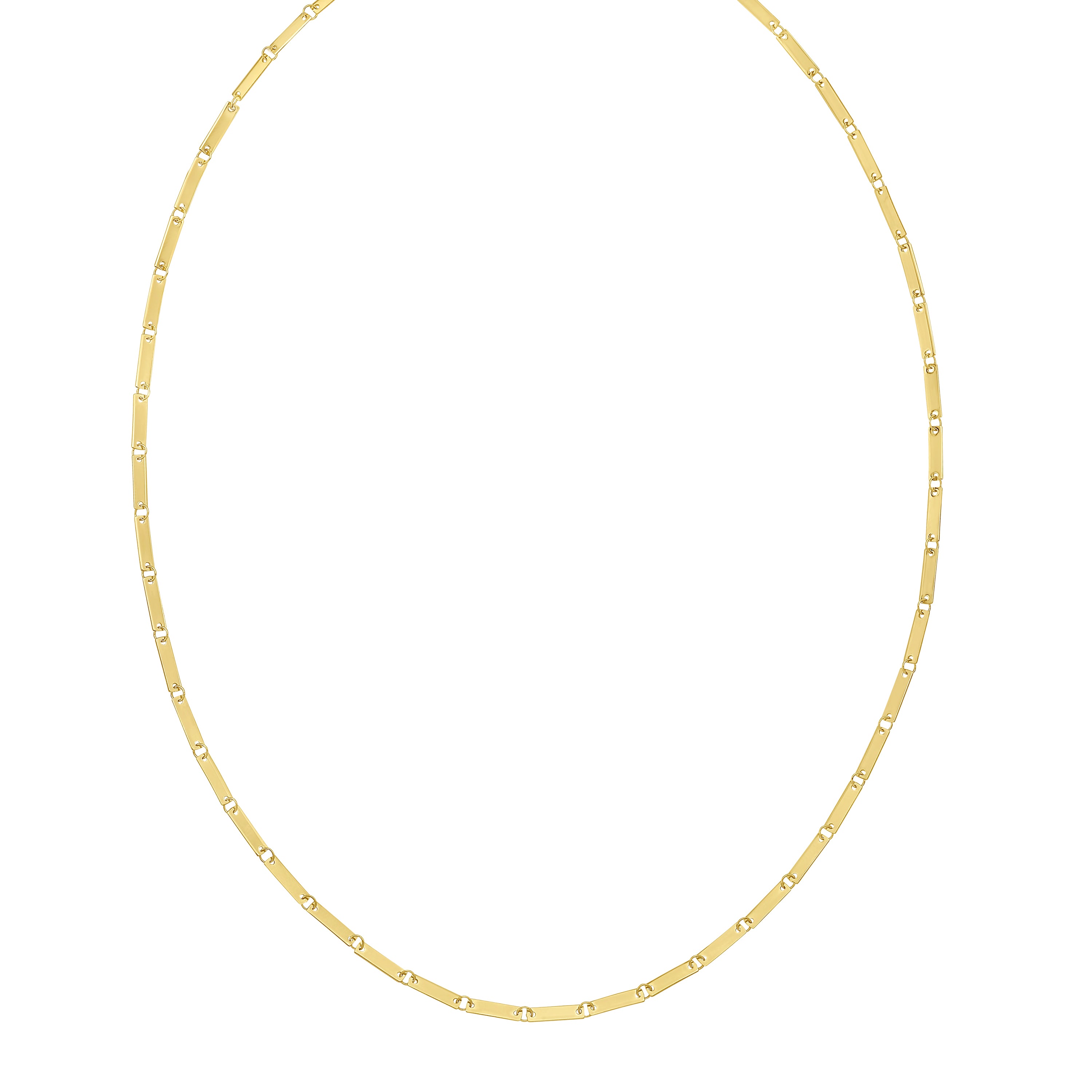 14K Solid Gold Rectangular Bar Link Necklace 18"
