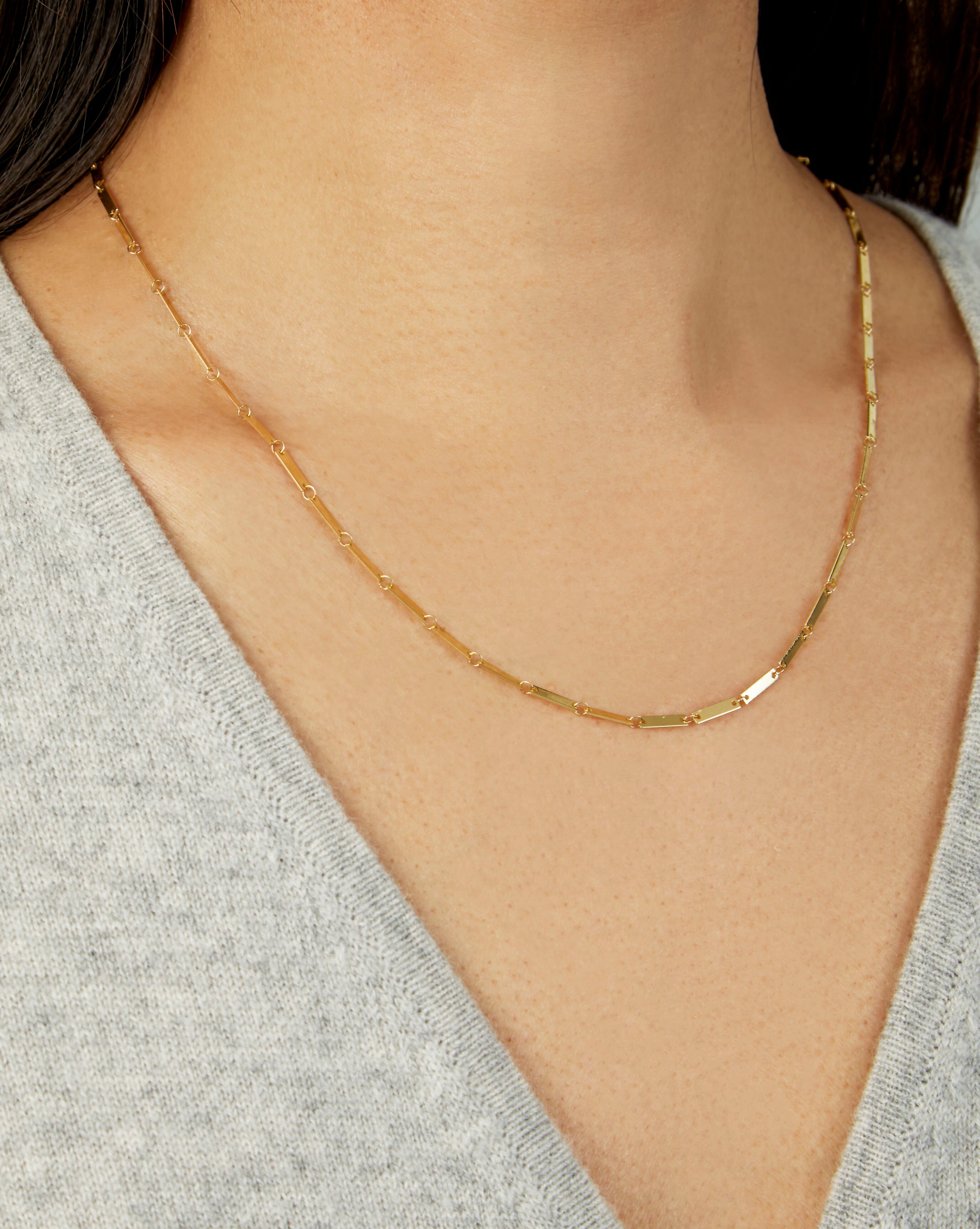 14K Solid Gold Rectangular Bar Link Necklace 18" 