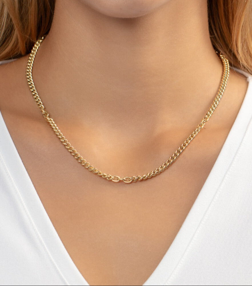 14K Solid Gold Cuban & Oval Link Necklace: Bold, Timeless, Mixed Links