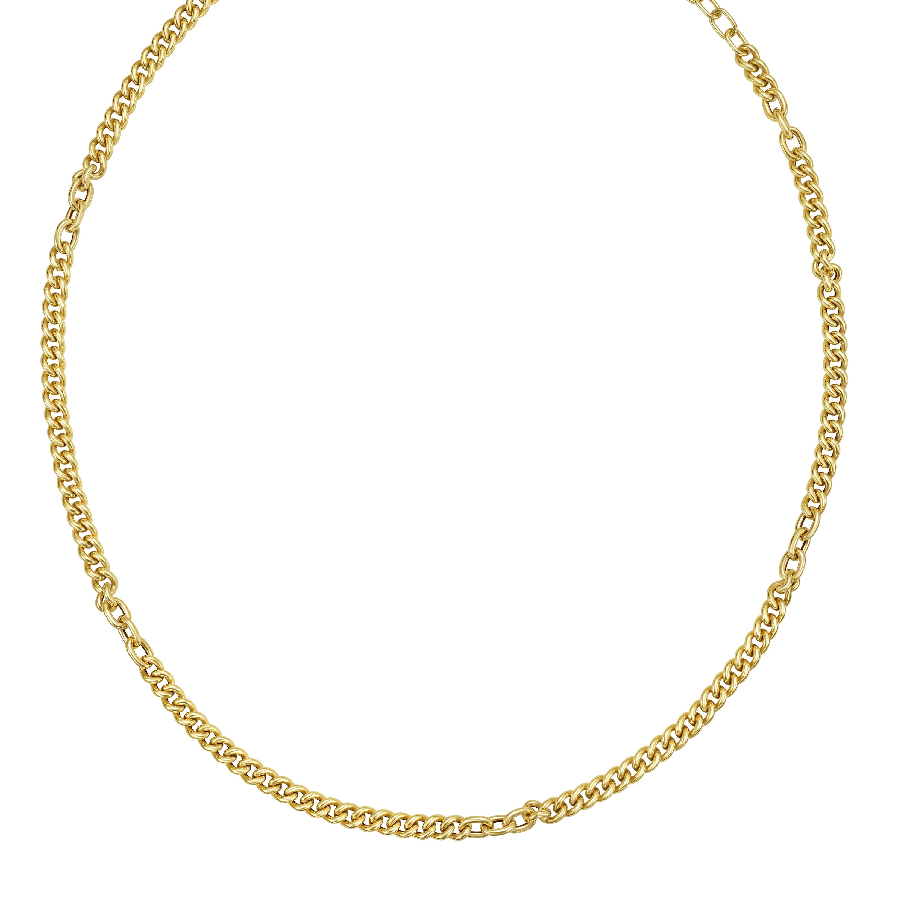 14K Solid Gold Cuban & Oval Link Necklace: Bold, Timeless, Mixed Links