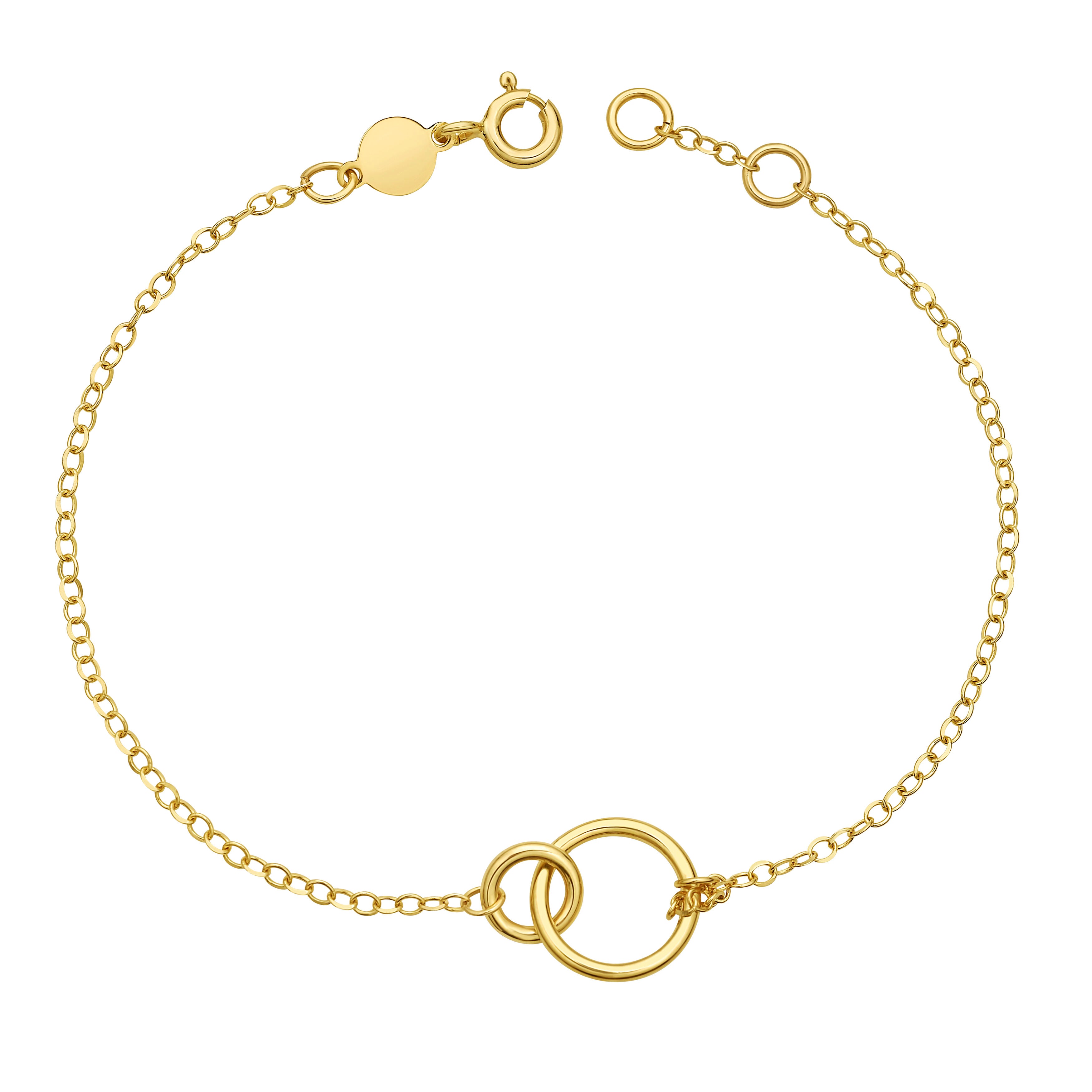 14K Solid Gold Bracelet Interlocking Circles 7” – Delicate, Minimalist