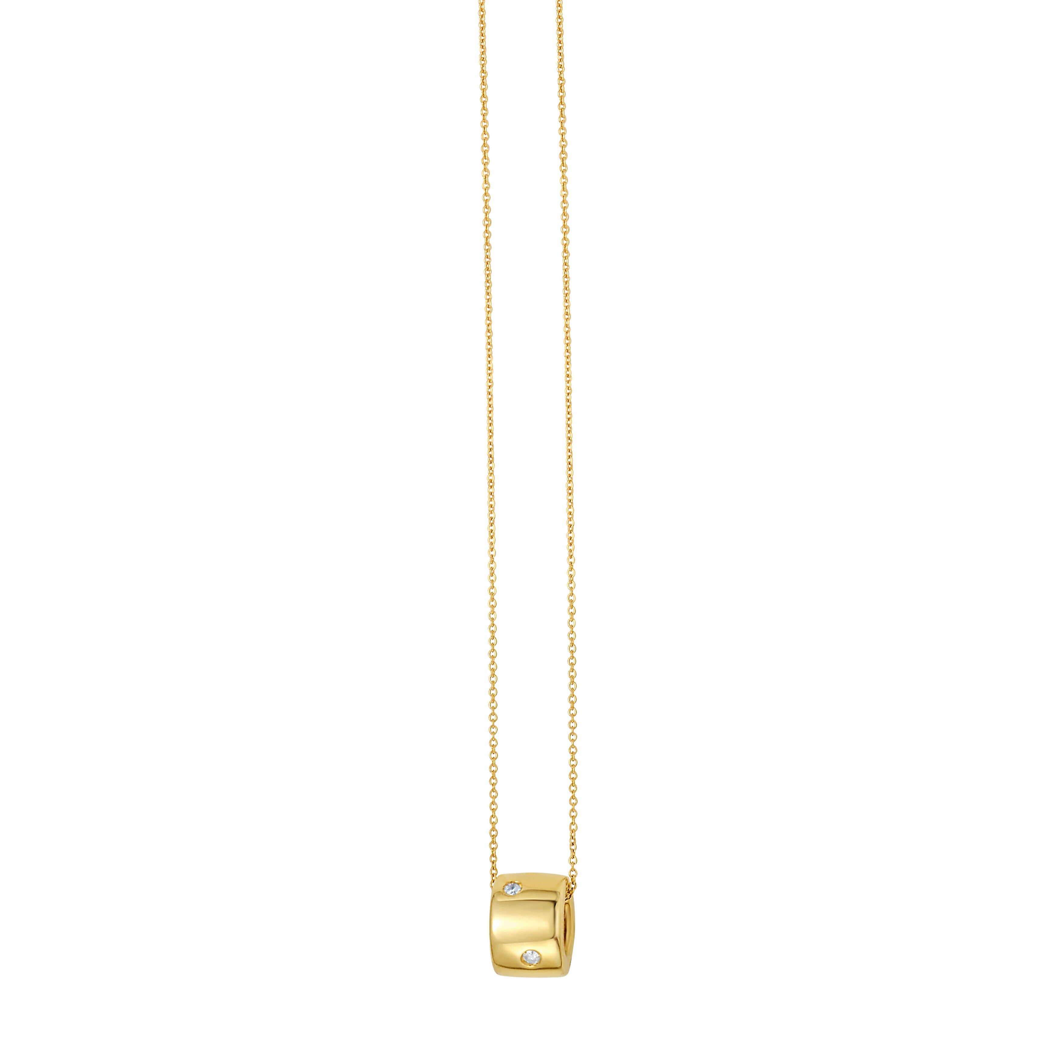 14K Solid Gold Diamond Barrel Pendant Necklace – Adjustable, Minimalist, Elegant