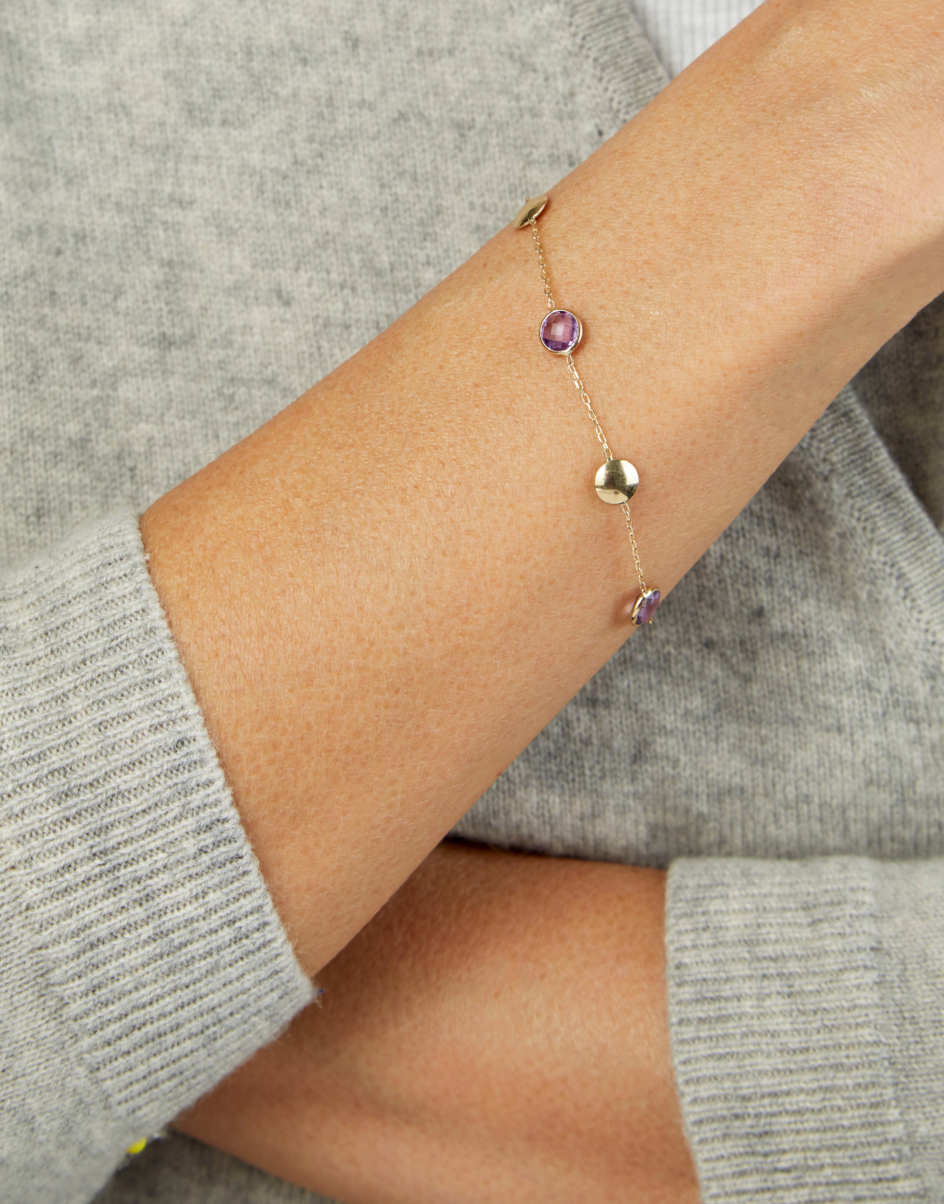 14K Gold Amethyst & Pebble Bead Bracelet