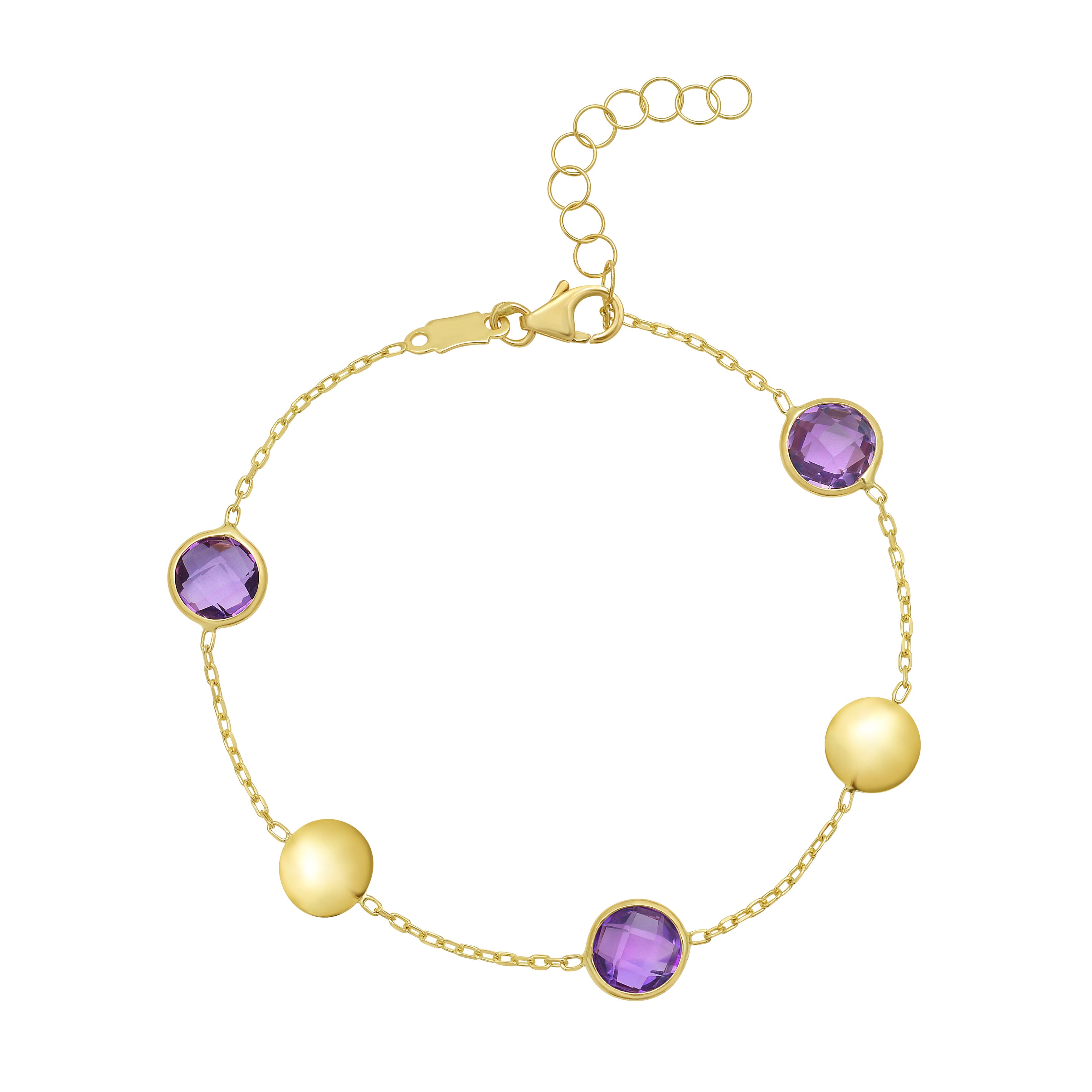 14K Gold Amethyst & Pebble Bead Bracelet