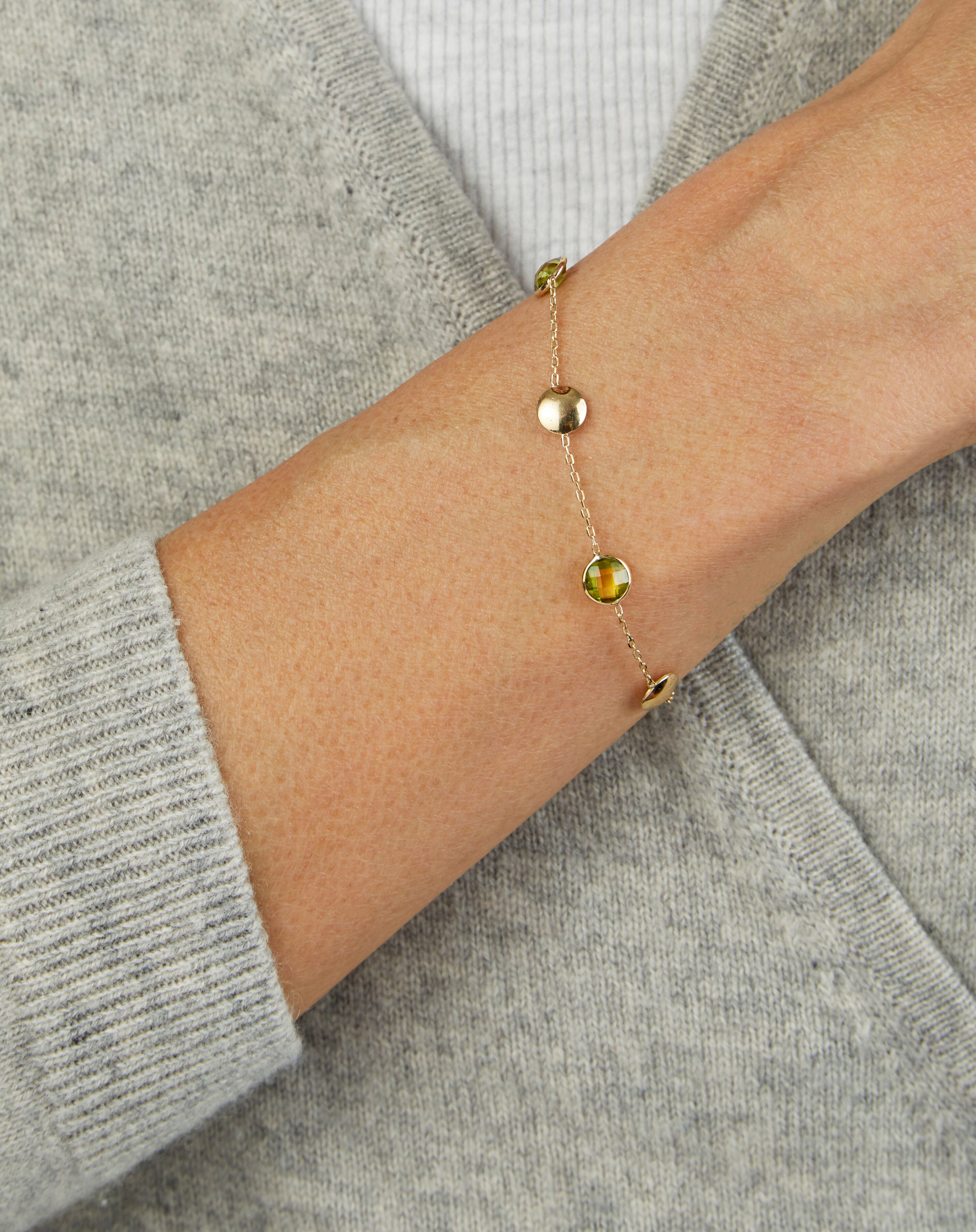 14K Gold Peridot & Pebble Bead Bracelet