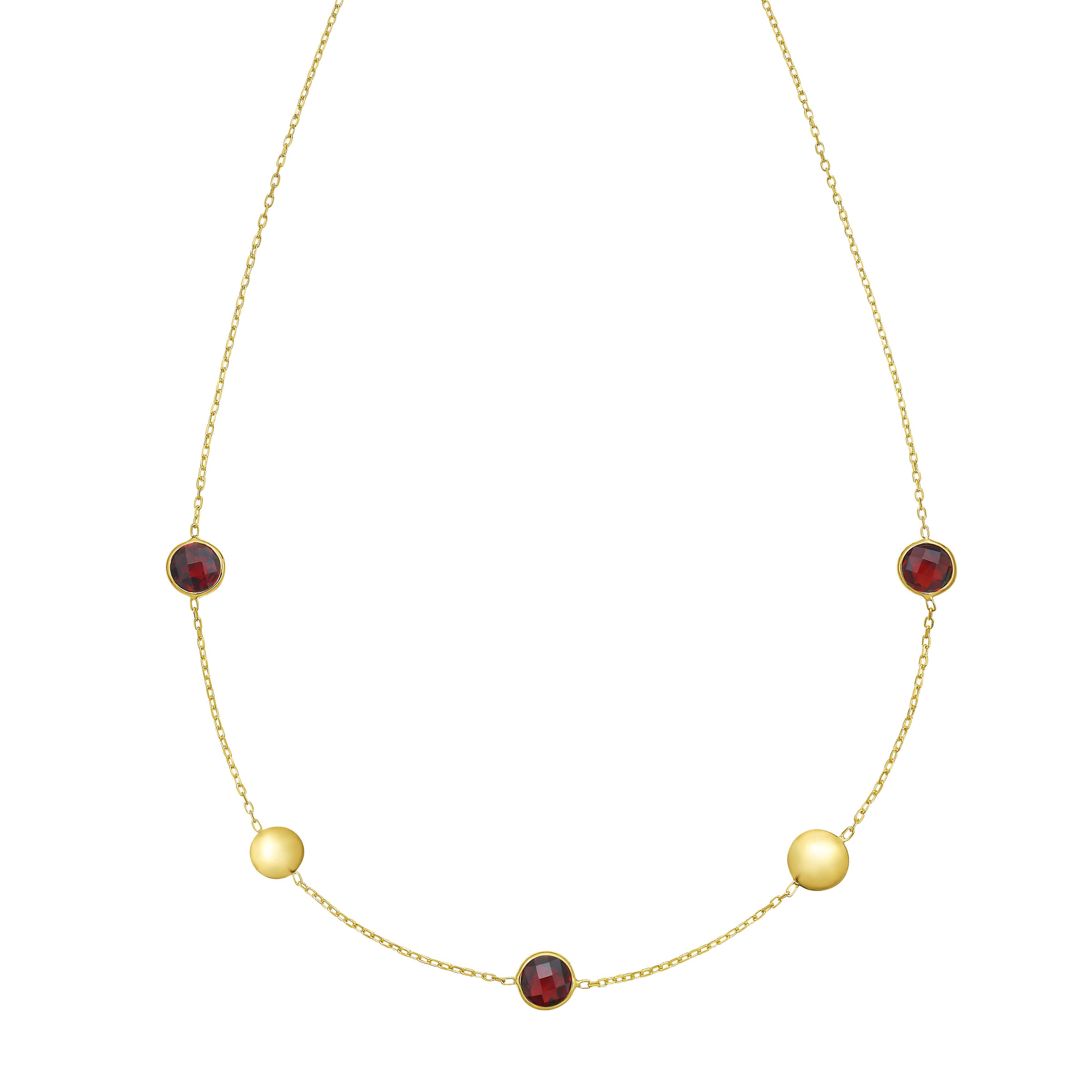 14K Gold Garnet & Pebble Bead Necklace: 18" Adjustable