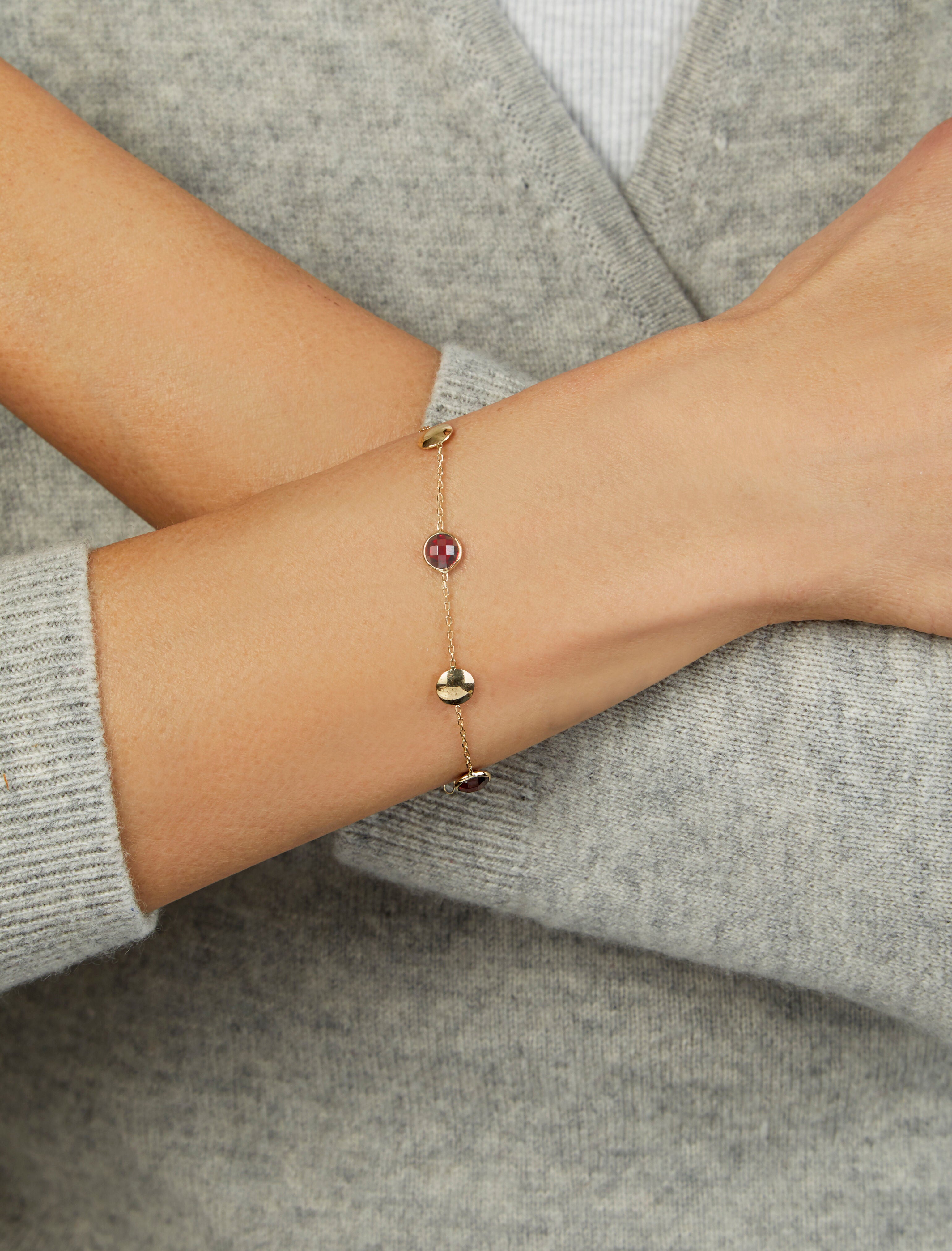 14K Gold Garnet & Pebble Bead Bracelet