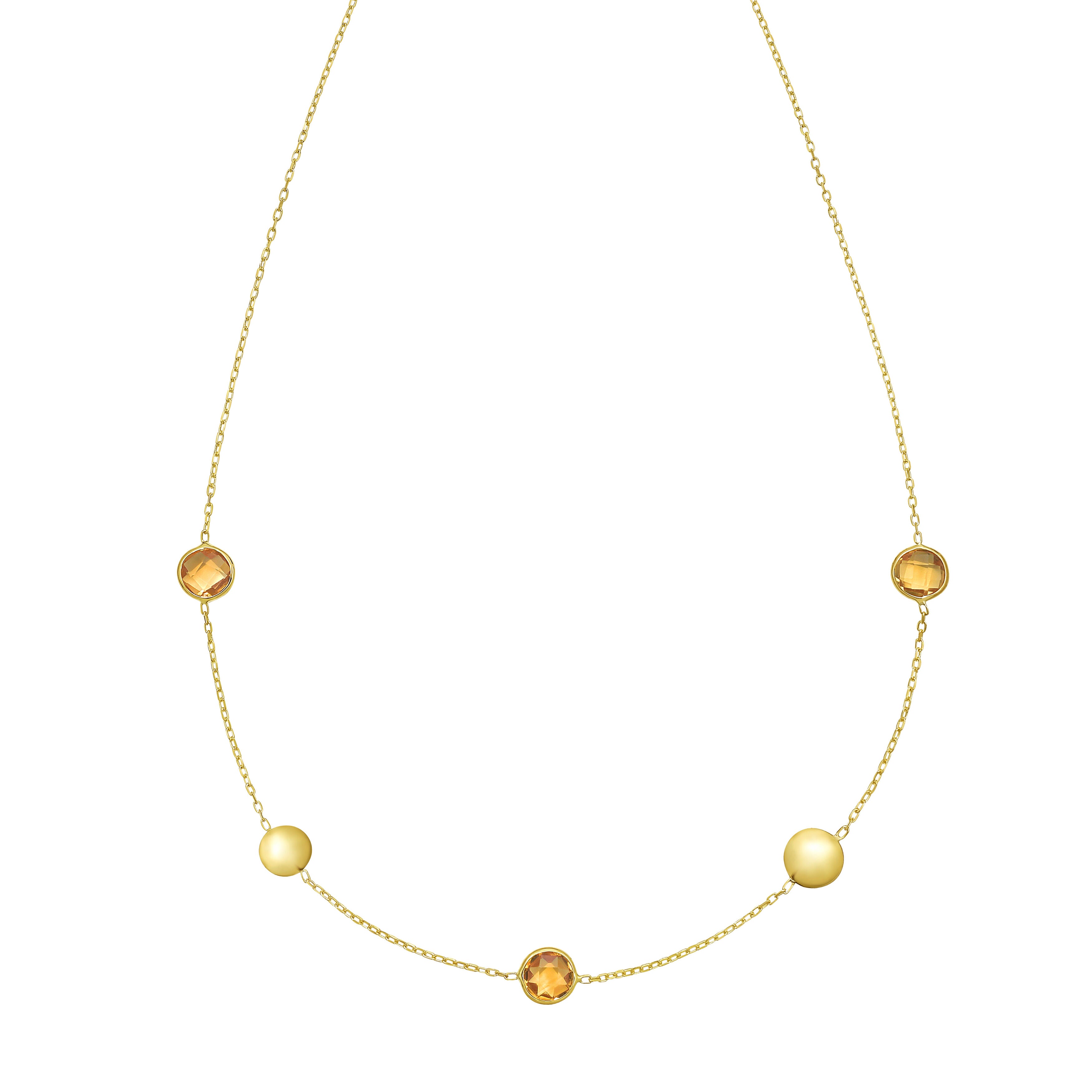 14K Gold Citrine & Pebble Bead Necklace 18" Adjustable