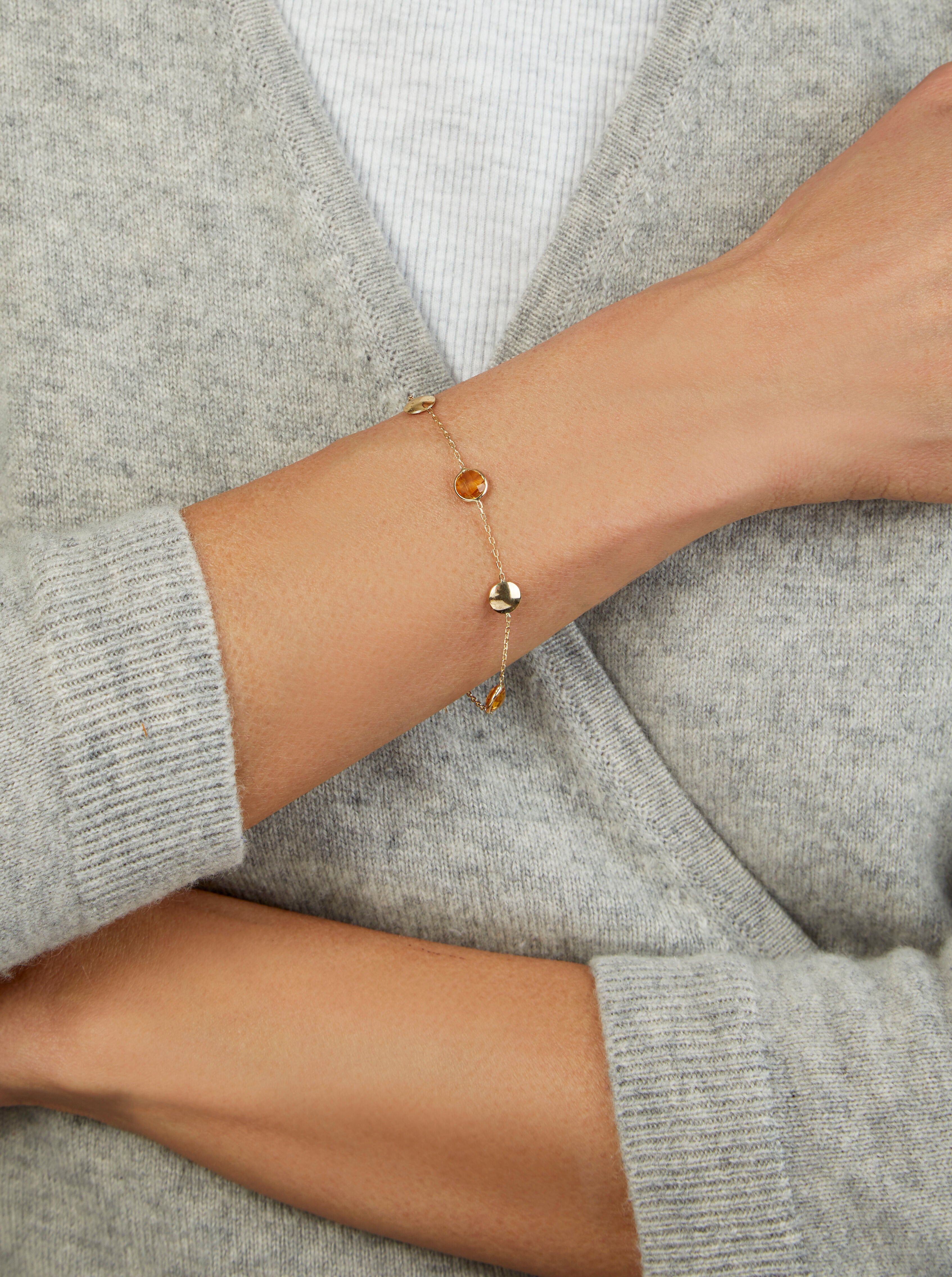 14K Gold Citrine & Pebble Bead Bracelet