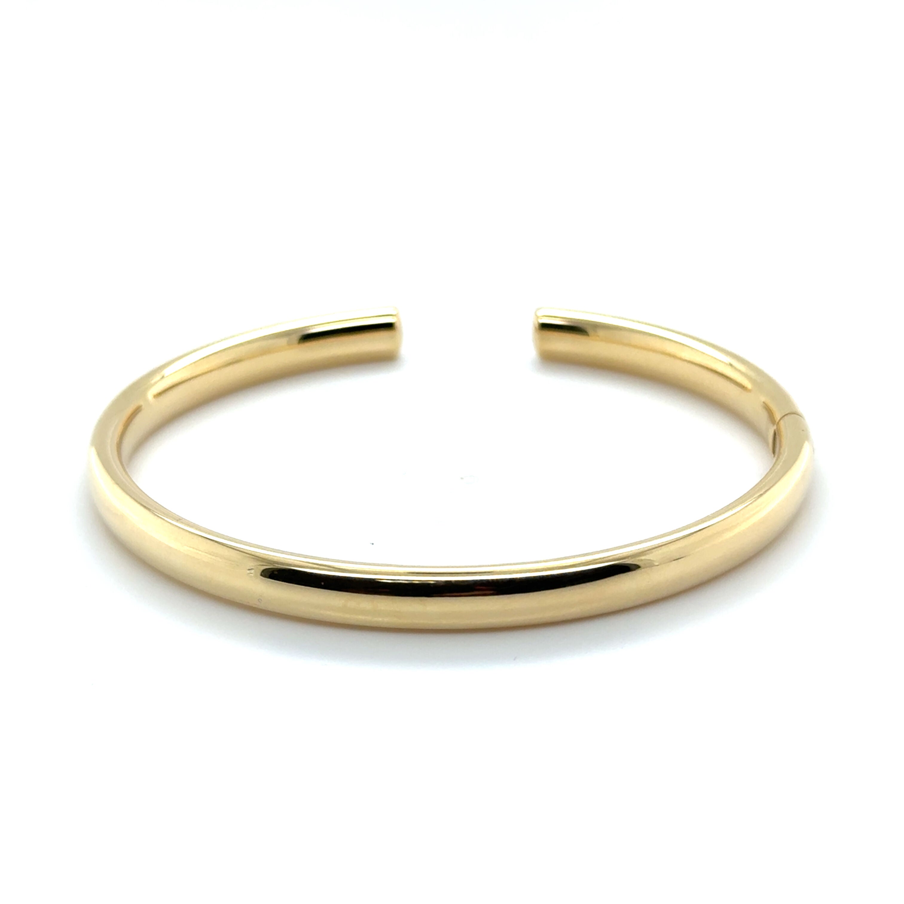 14k Yellow Gold Domed Hinged Cuff Bangle Bracelet, 6mm Thick, Oval