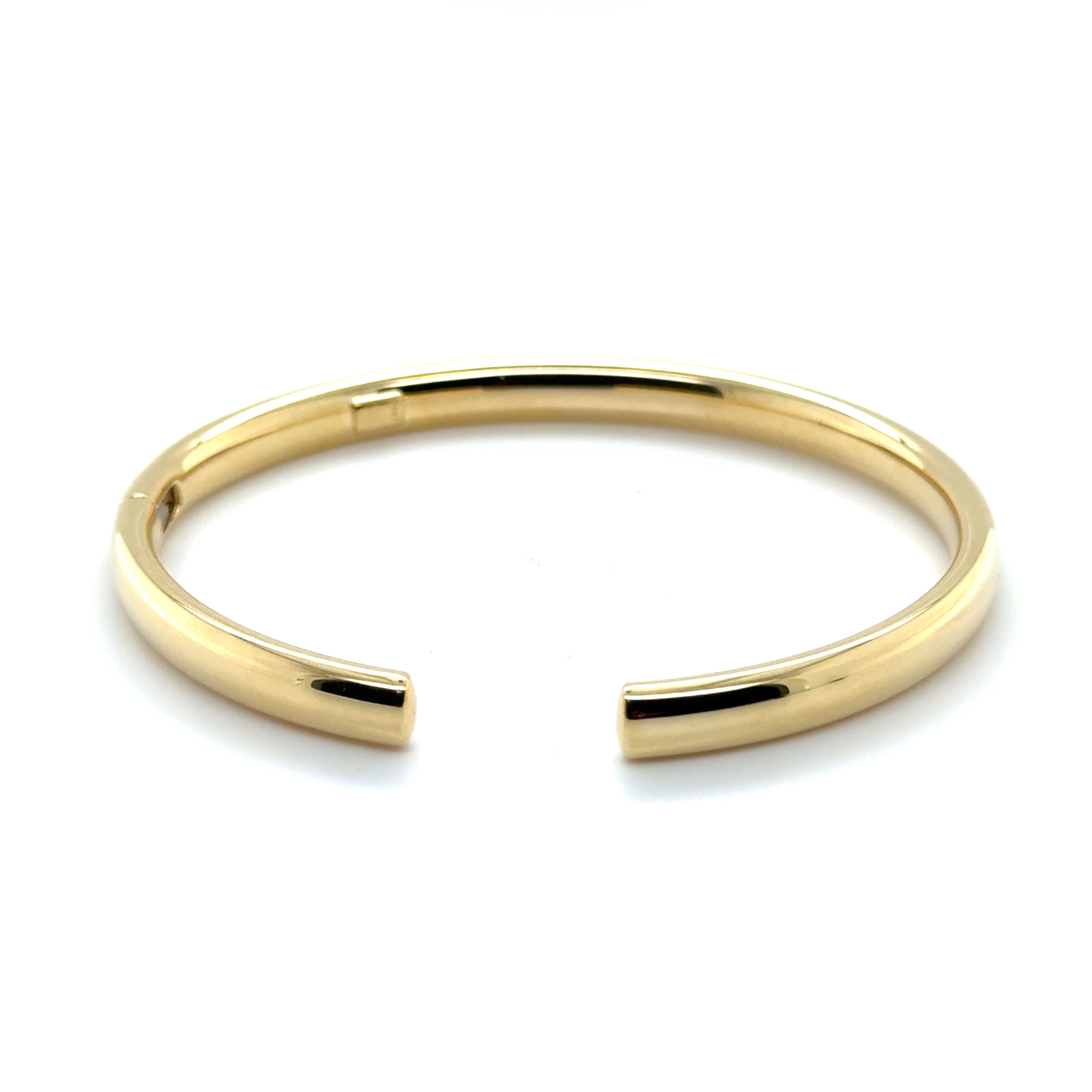 14k Yellow Gold Domed Hinged Cuff Bangle Bracelet, 6mm Thick, Oval