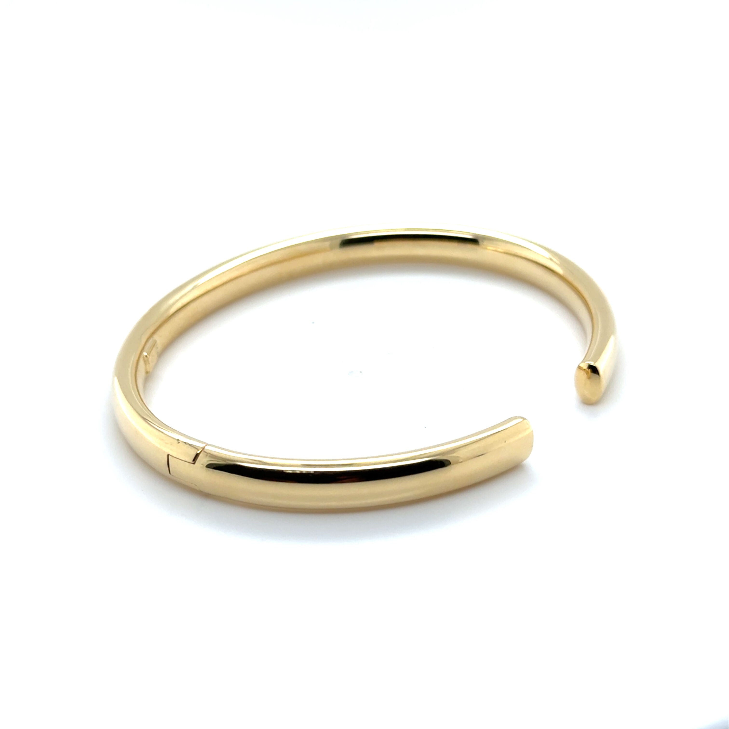 14k Yellow Gold Domed Hinged Cuff Bangle Bracelet, 6mm Thick, Oval