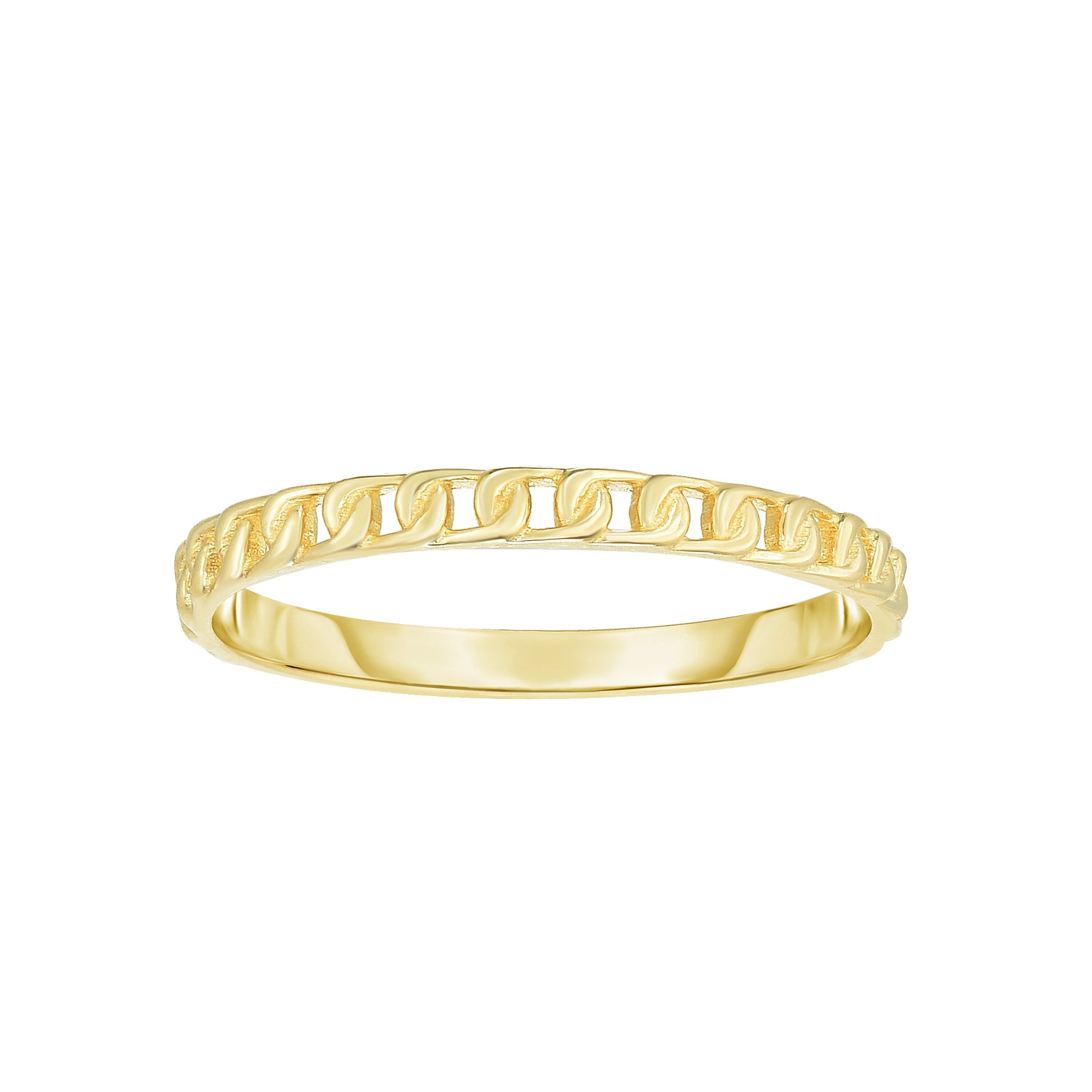 14K Yellow Gold Mini Curb Link Stackable Band Ring