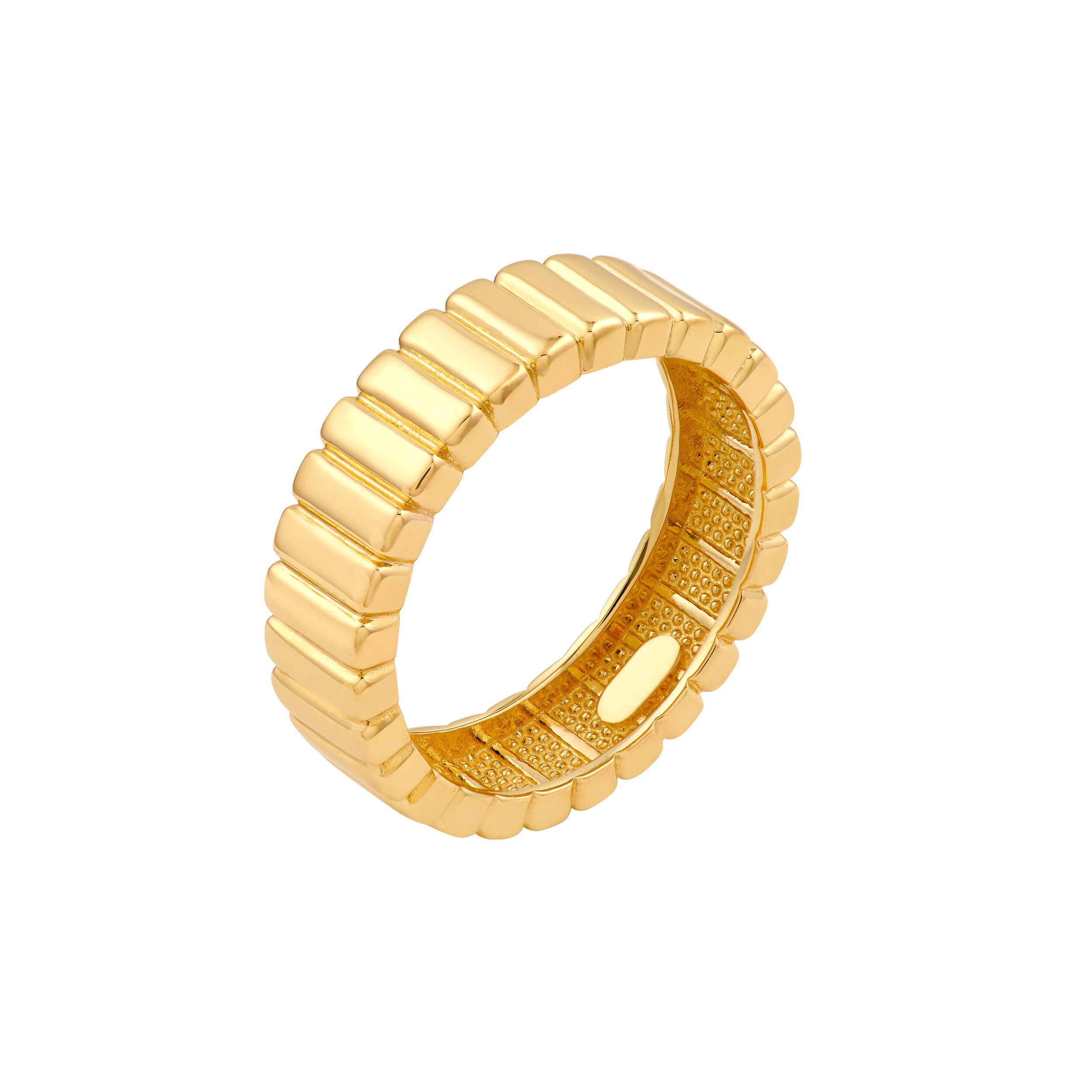 14K Yellow Gold Wide Ribbed Band Ring, 5.9mm