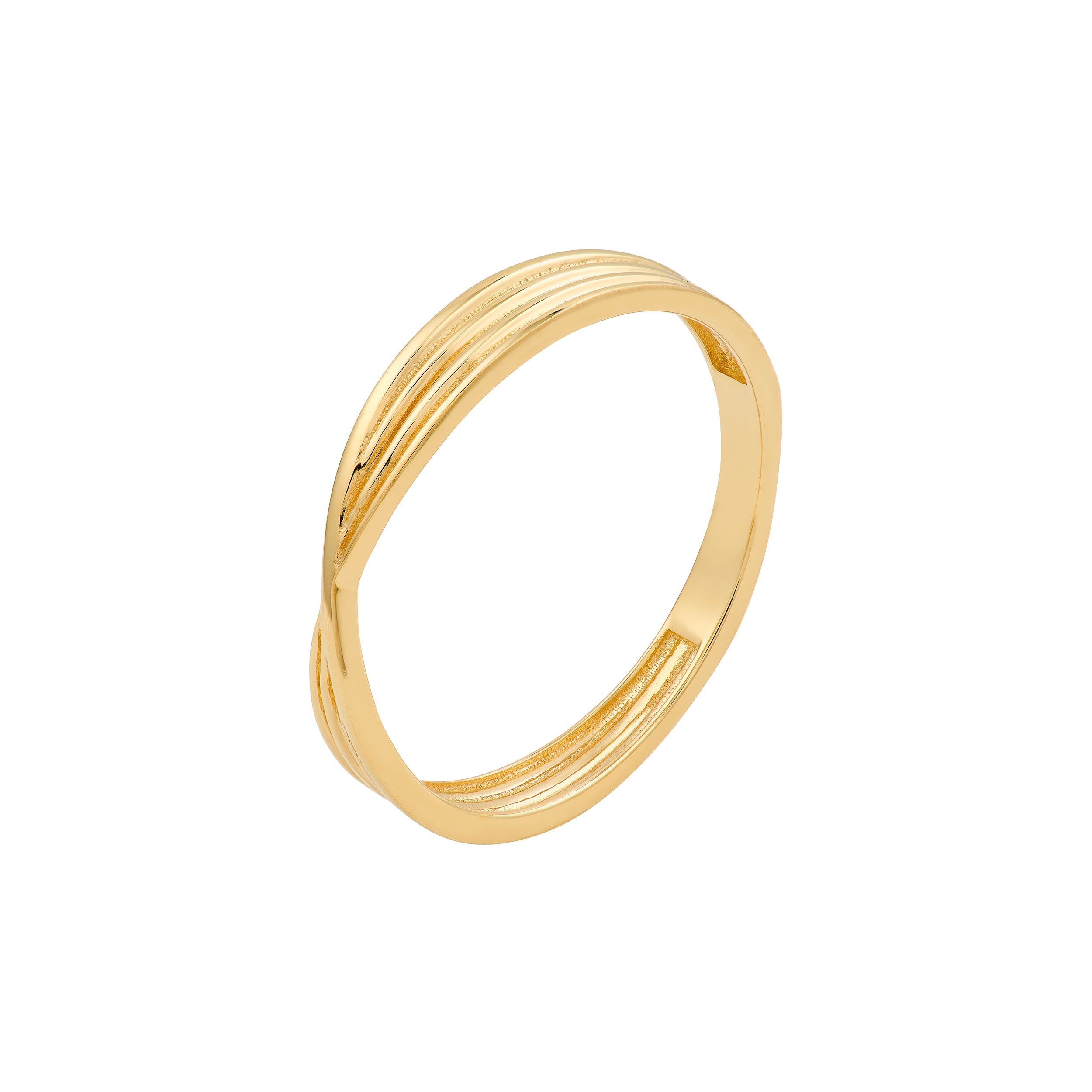 14K Gold Crossover Multi-Line Stackable Band Ring, Yellow or White Gold