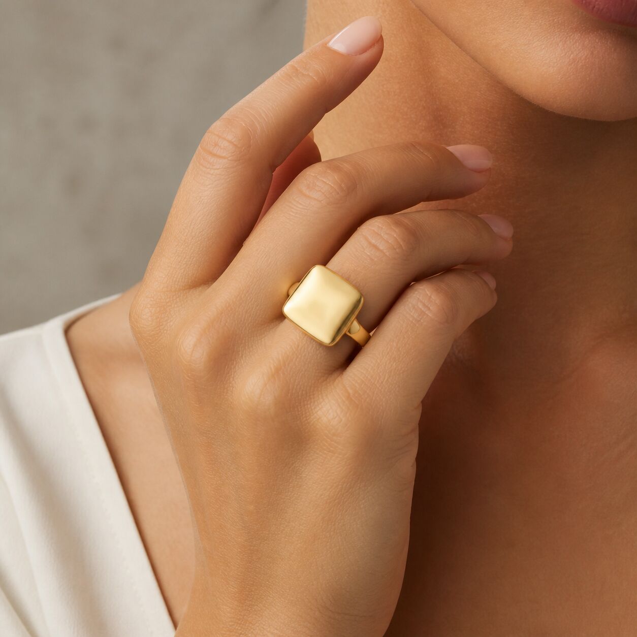 14K Yellow Gold Puffy Cushion Statement Ring