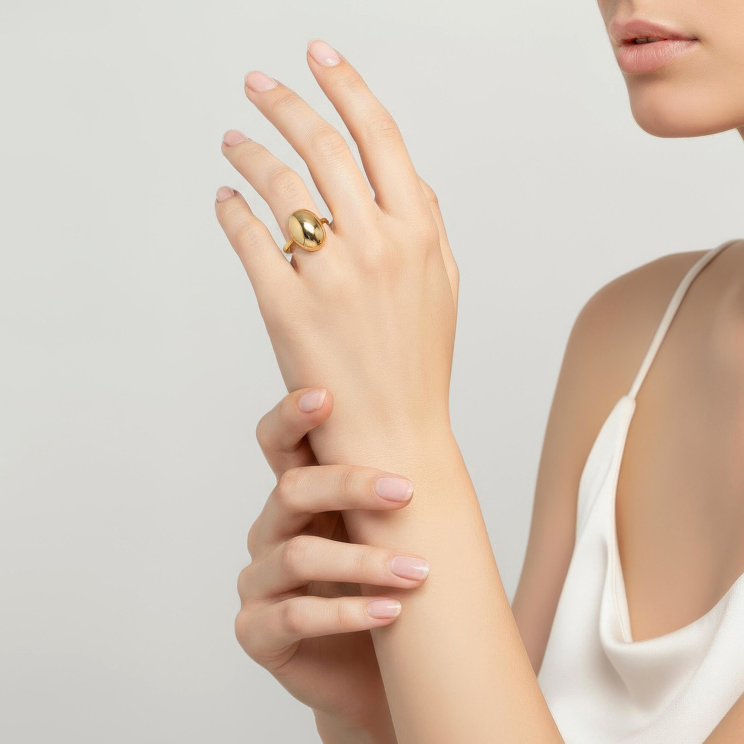 14K Yellow Gold Puffy Oval Statement Ring