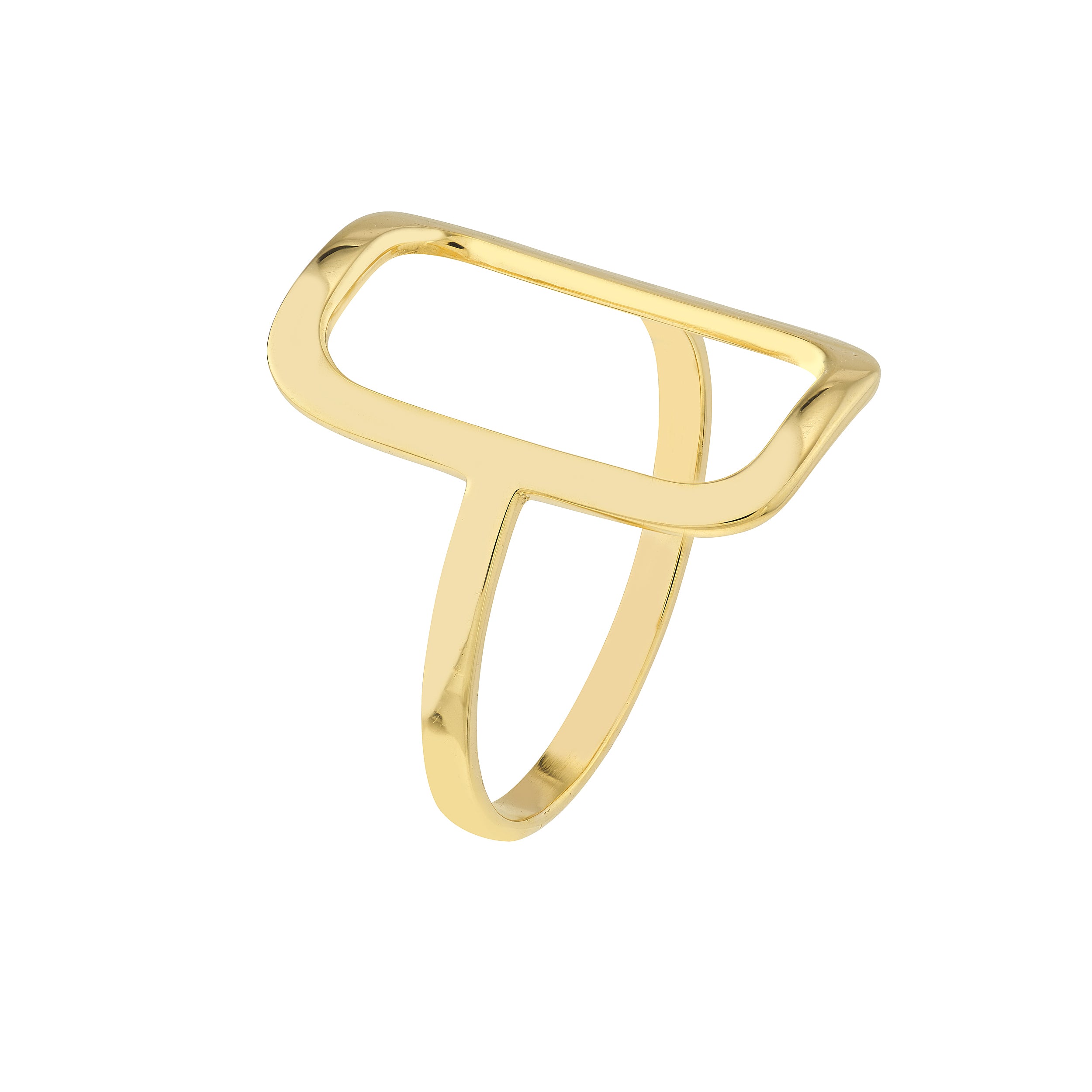 14K Yellow Gold Open Rectangle Ring