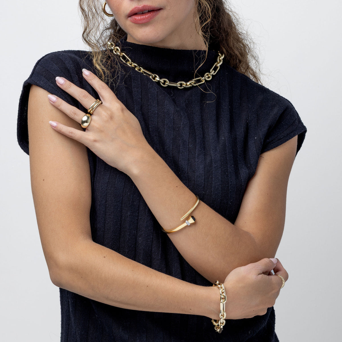 14K Gold Black Onyx & Diamond Hinged Wrap Bangle, 7"