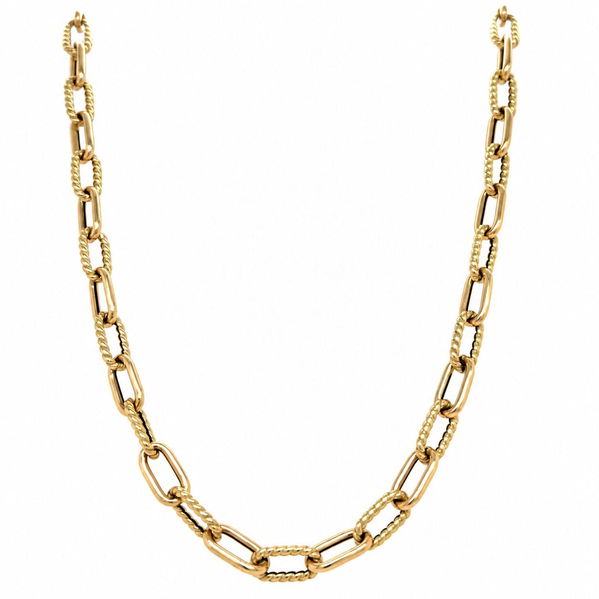 14K Yellow Gold Textured and Polished Oval Link Necklace, 5.8mm, Made in Italy