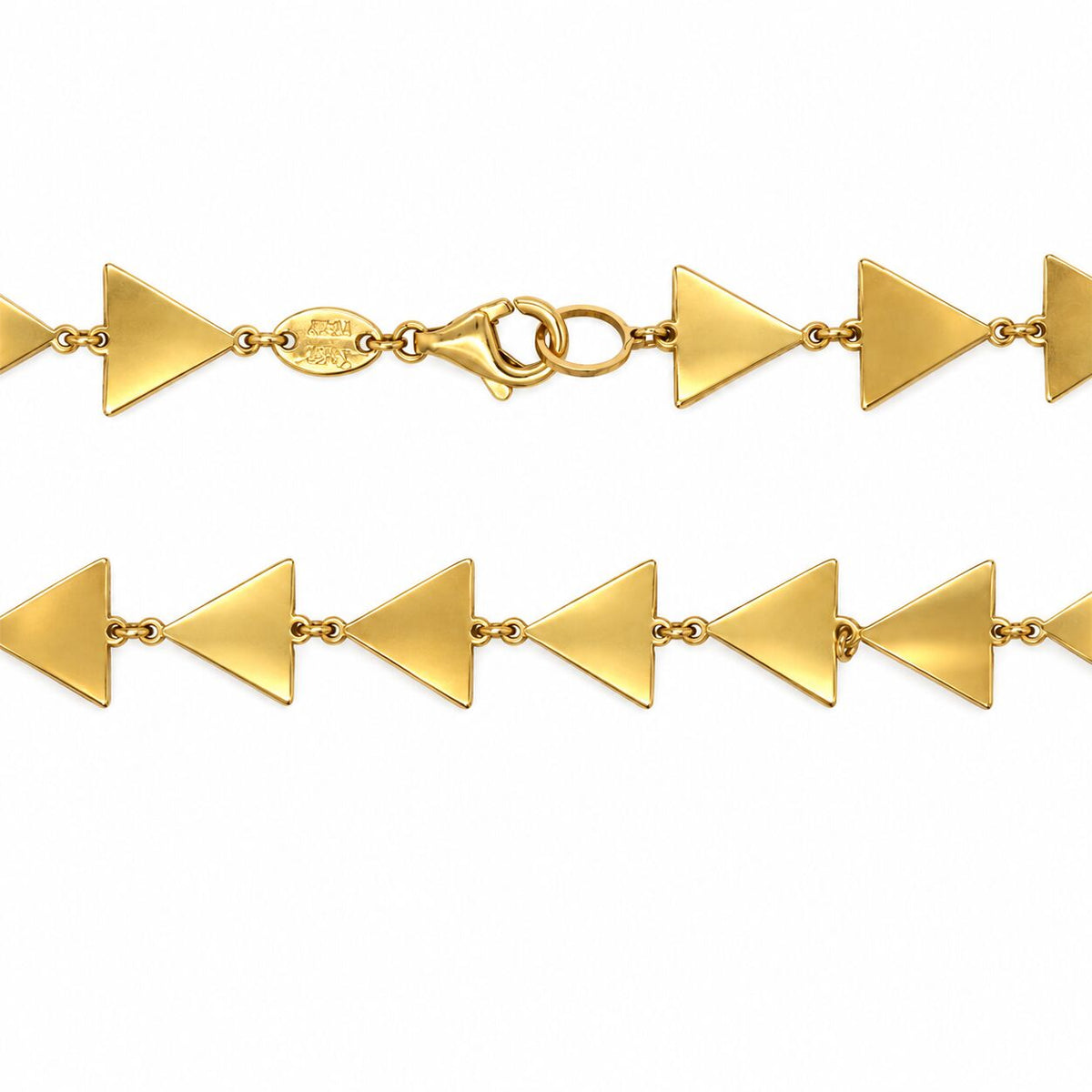 14K yellow gold triangle mirror link necklace, 7.5mm wide, 18-inch, close-up detail, Made in Italy
