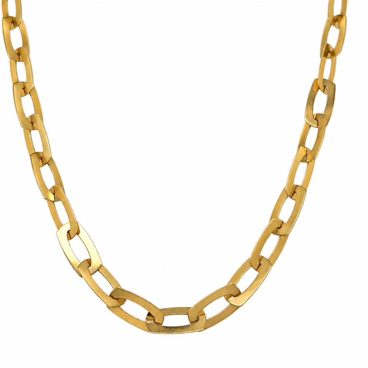 14K yellow gold open rectangle-link necklace, large polished interlocking links, 6mm wide, 18" length