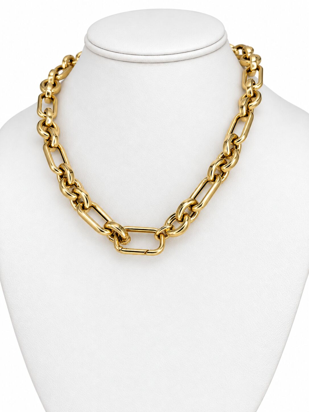 14K Yellow Gold Bold Oval and Paperclip Link Necklace, 11.7mm, 18", Made in Italy