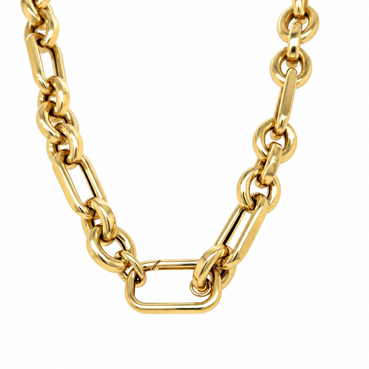 14K Yellow Gold Bold Oval and Paperclip Link Necklace, 11.7mm, 18", Made in Italy