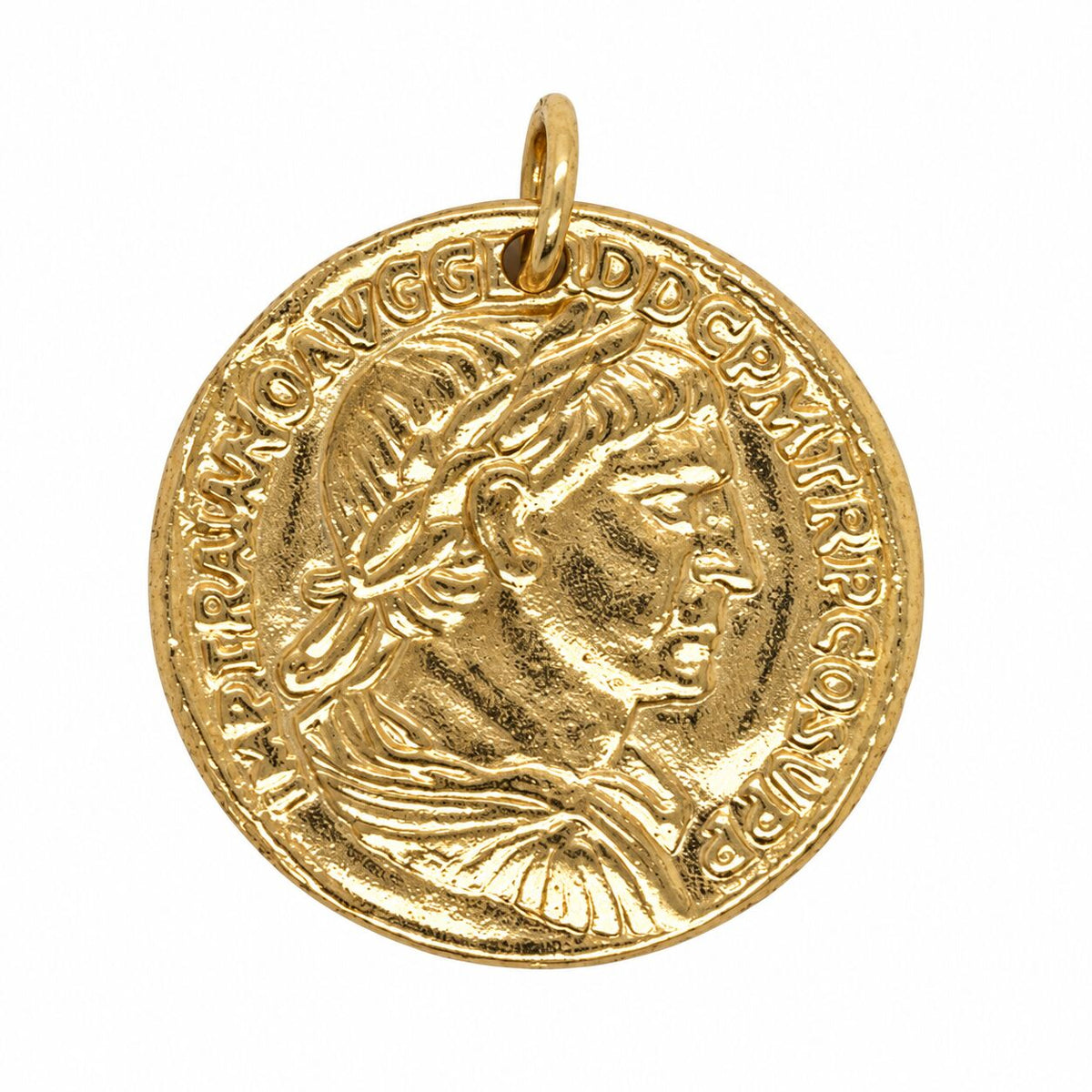 14K Yellow Gold Large Roman Coin Medallion Pendant, Double-Sided, 22mm