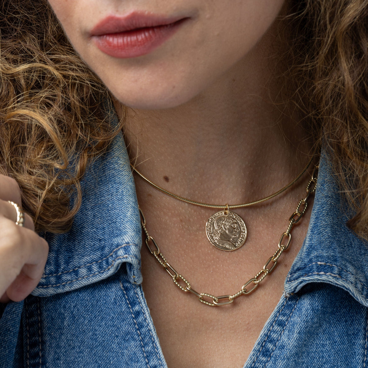 14K Yellow Gold Large Roman Coin Medallion Pendant, Double-Sided, 22mm