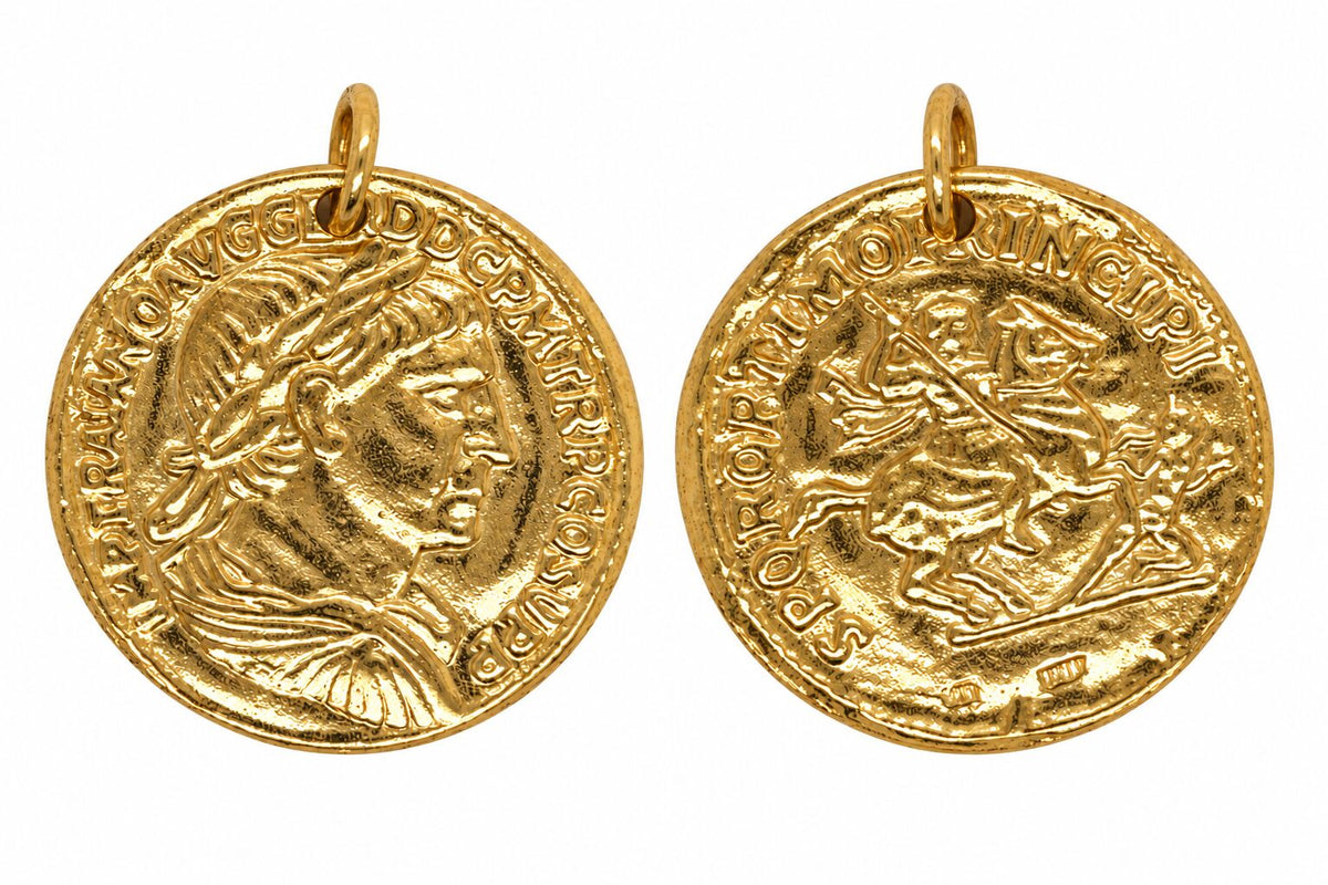 14K Yellow Gold Large Roman Coin Medallion Pendant, Double-Sided, 22mm