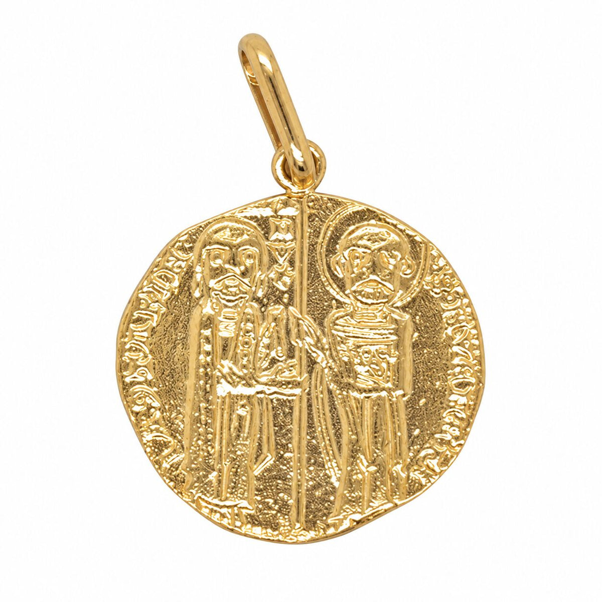 14K Yellow Gold Venetian Coin Medallion Pendant, Double-Sided, 19 x 21mm