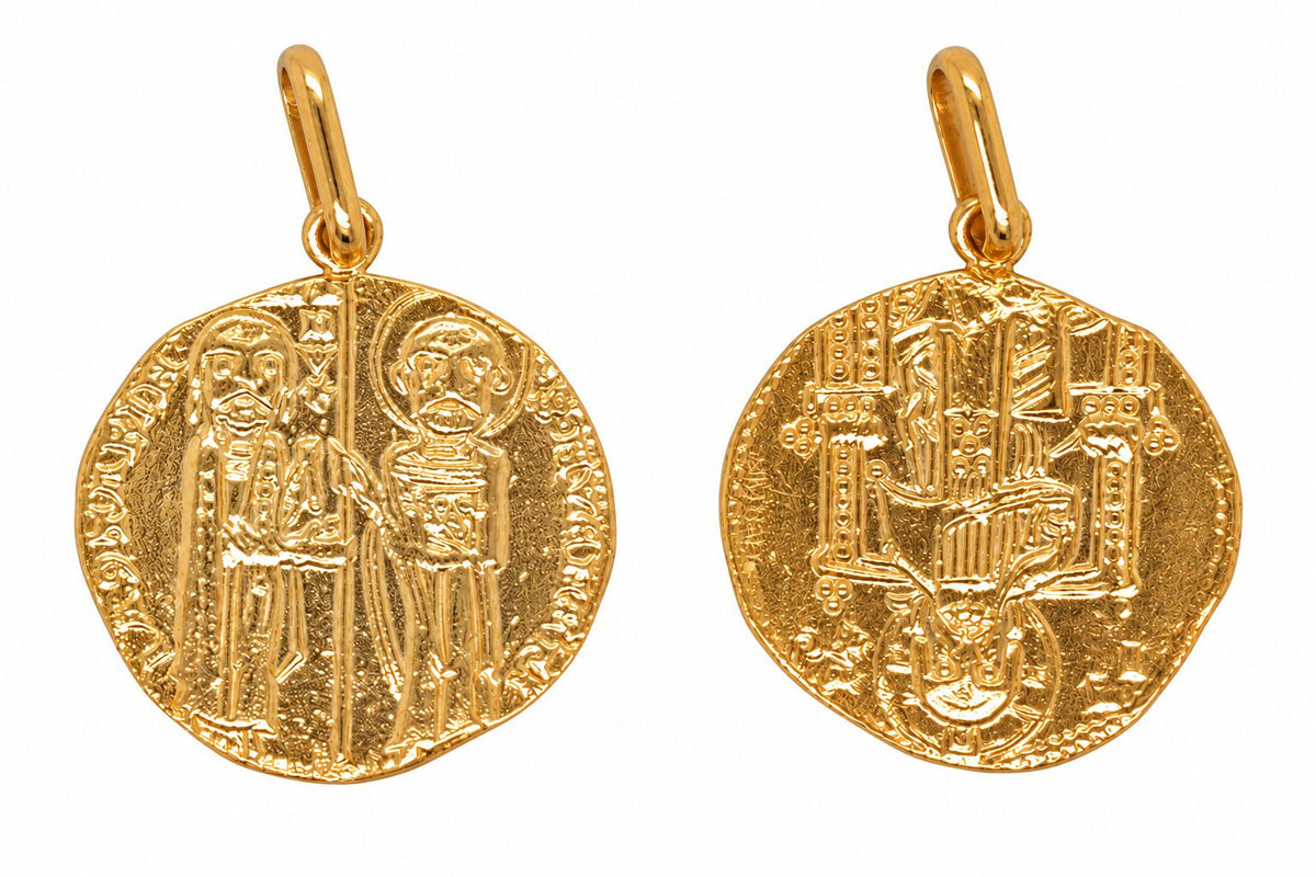 14K Yellow Gold Venetian Coin Medallion Pendant, Double-Sided, 19 x 21mm