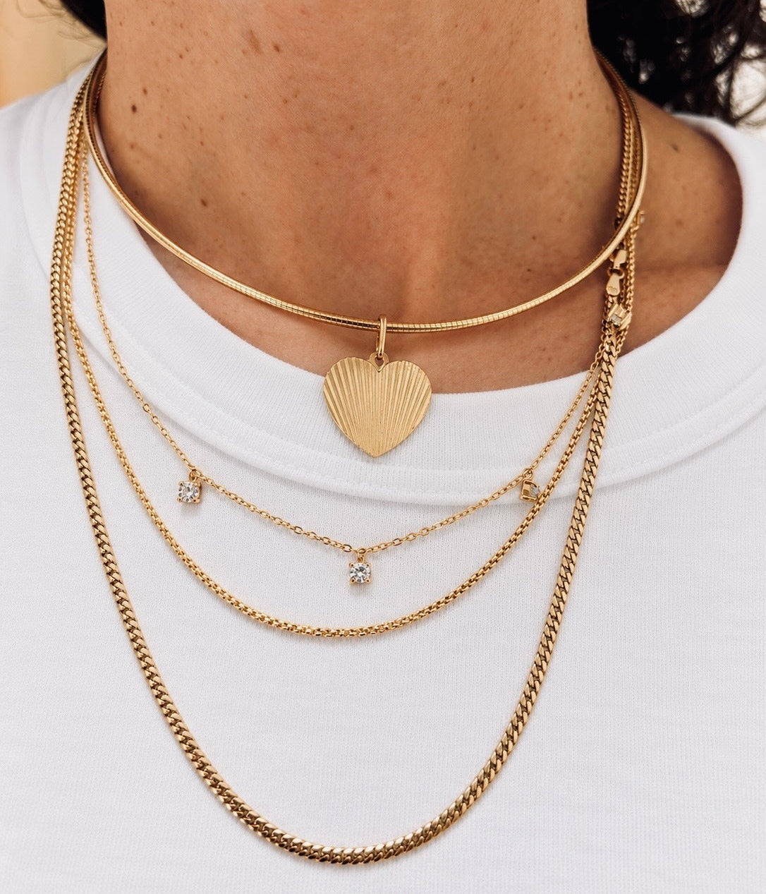 14K Yellow Gold Ribbed Heart Pendant, 19 × 18mm