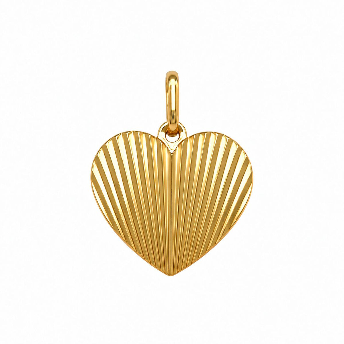 Title: 14K Yellow Gold Ribbed Heart Pendant, 19 × 18mm