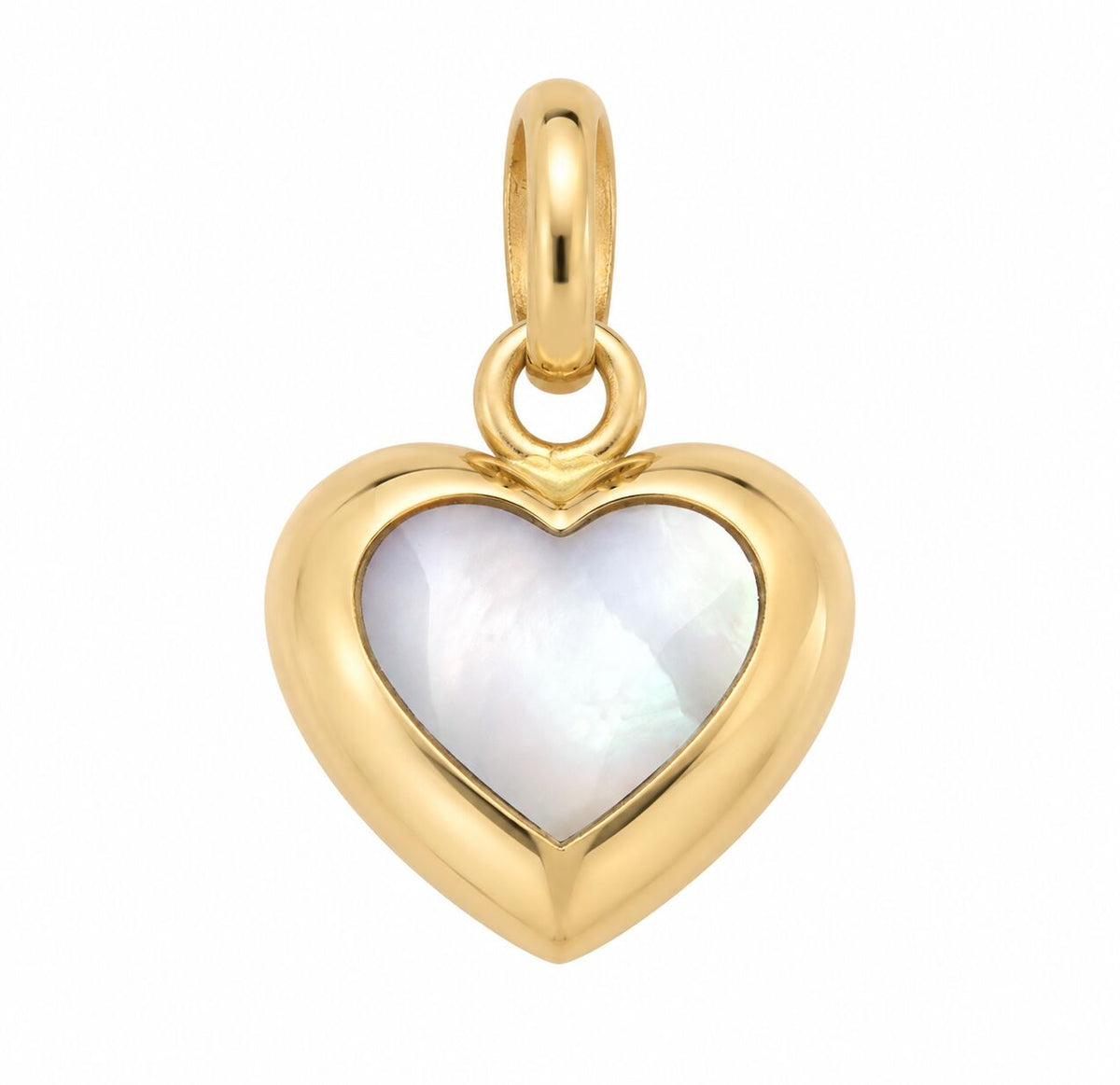 14K Yellow Gold Mother of Pearl Puffed Heart Pendant, 14 × 12mm