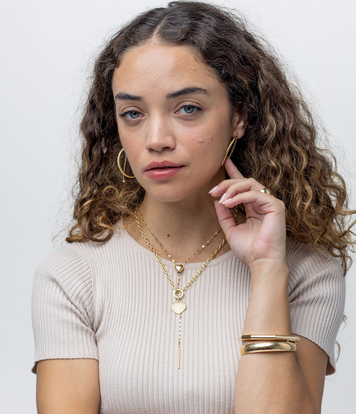14K Yellow Gold Heart Mirror Link Lariat Necklace, Adjustable, 20”
