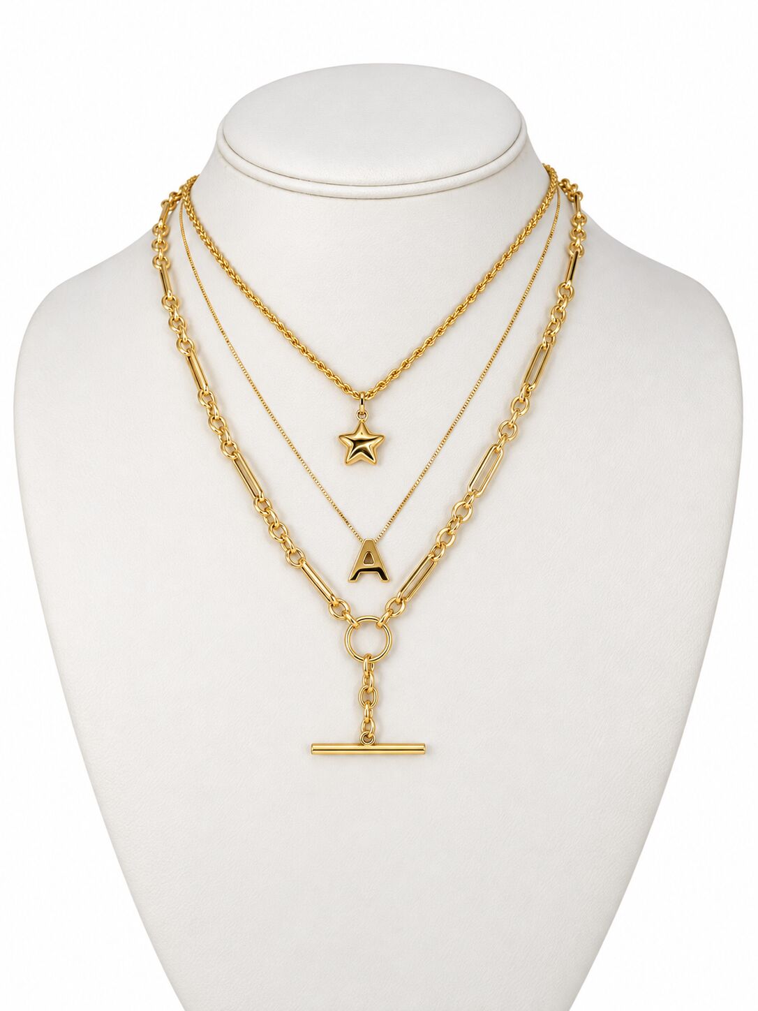 14K Yellow Gold Mixed Link T-Bar Drop Necklace, 18"