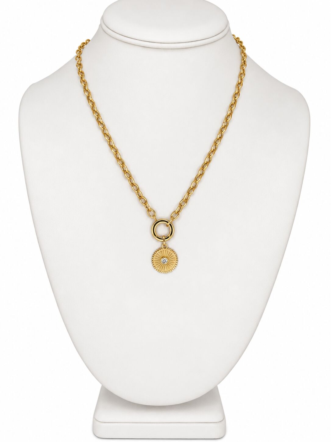 14K Yellow Gold Oval Link Charm Holder Necklace, 4mm, 18"
