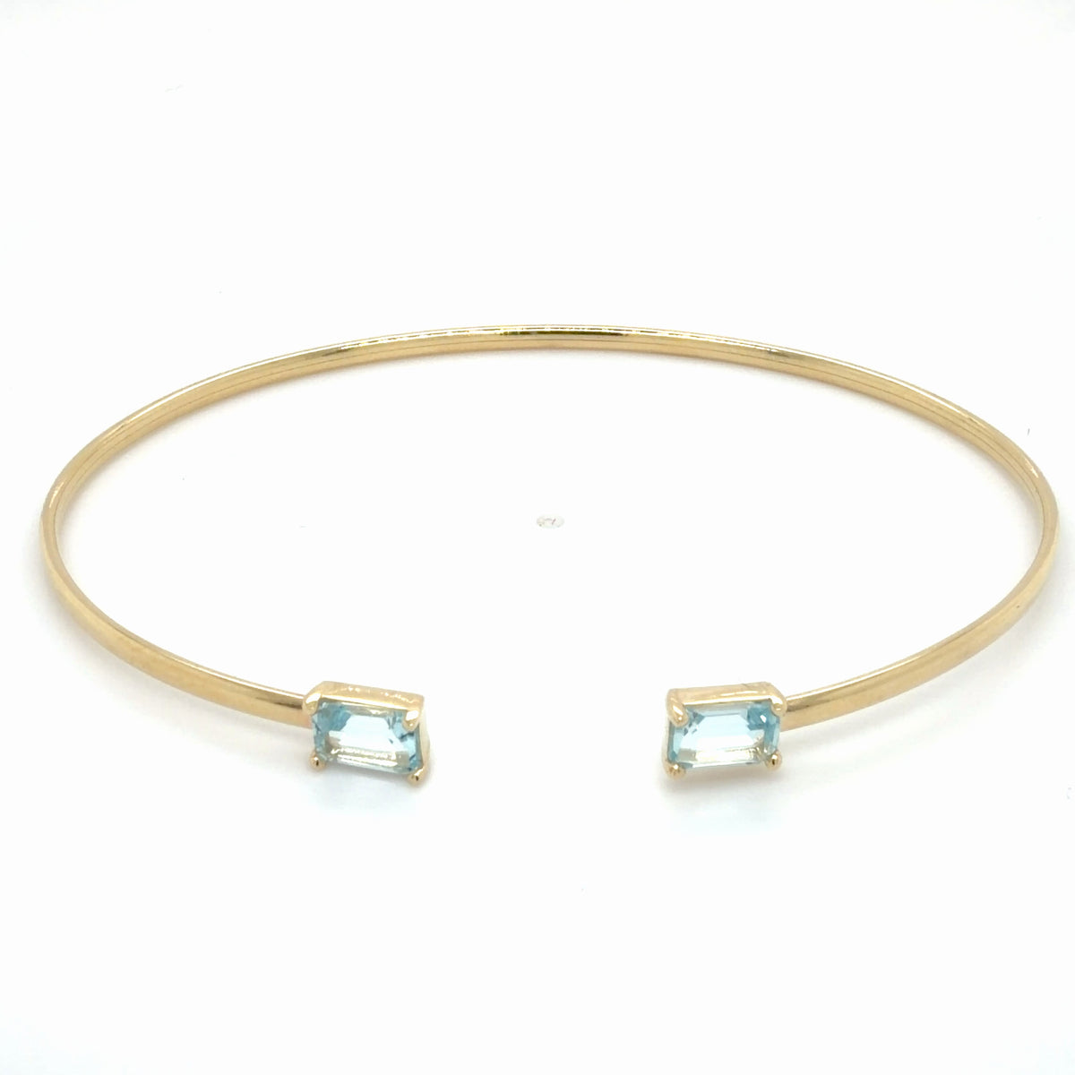 14K Yellow Gold Gemstone Open Cuff Bangle, Birthstone Bracelet