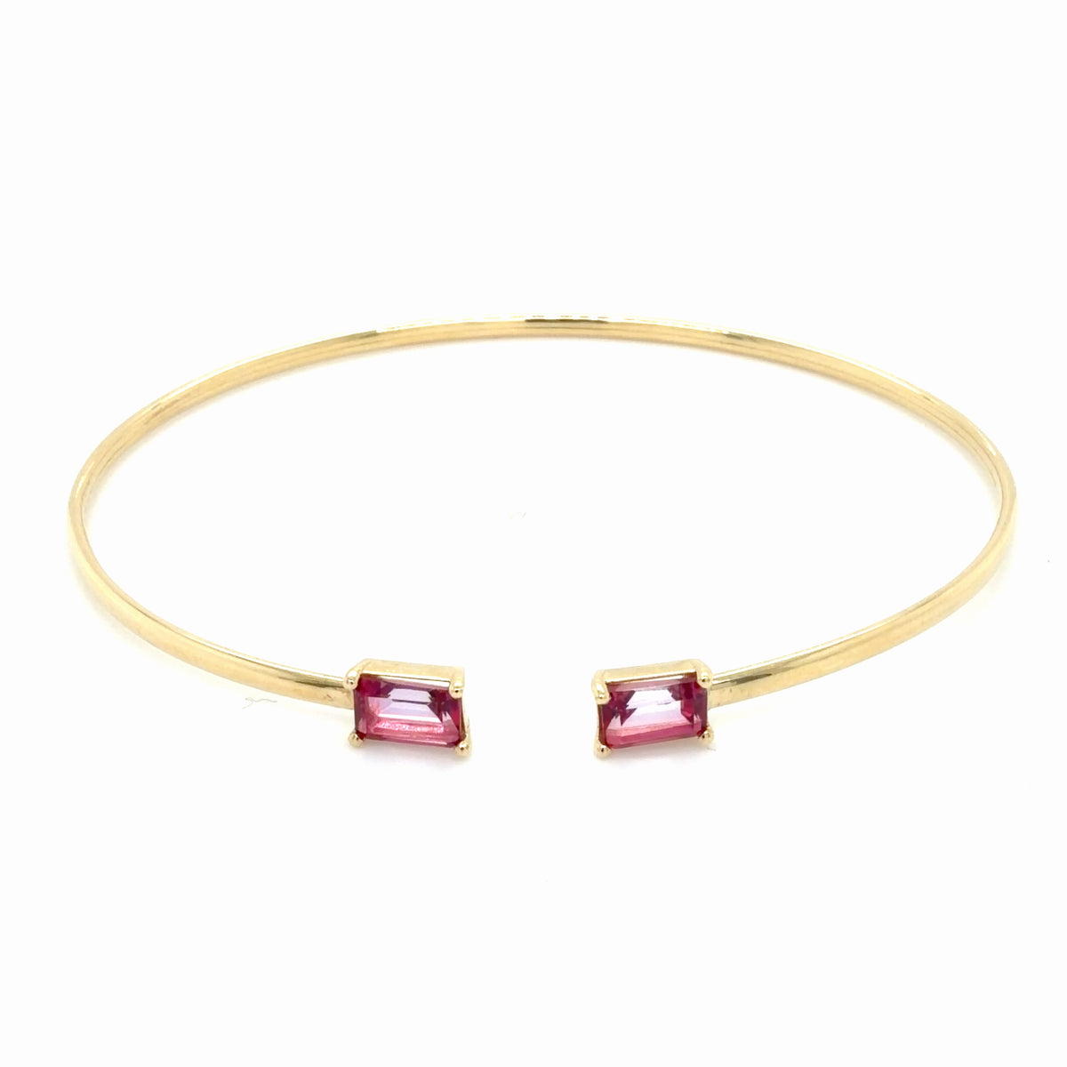 14K Yellow Gold Gemstone Open Cuff Bangle, Birthstone Bracelet