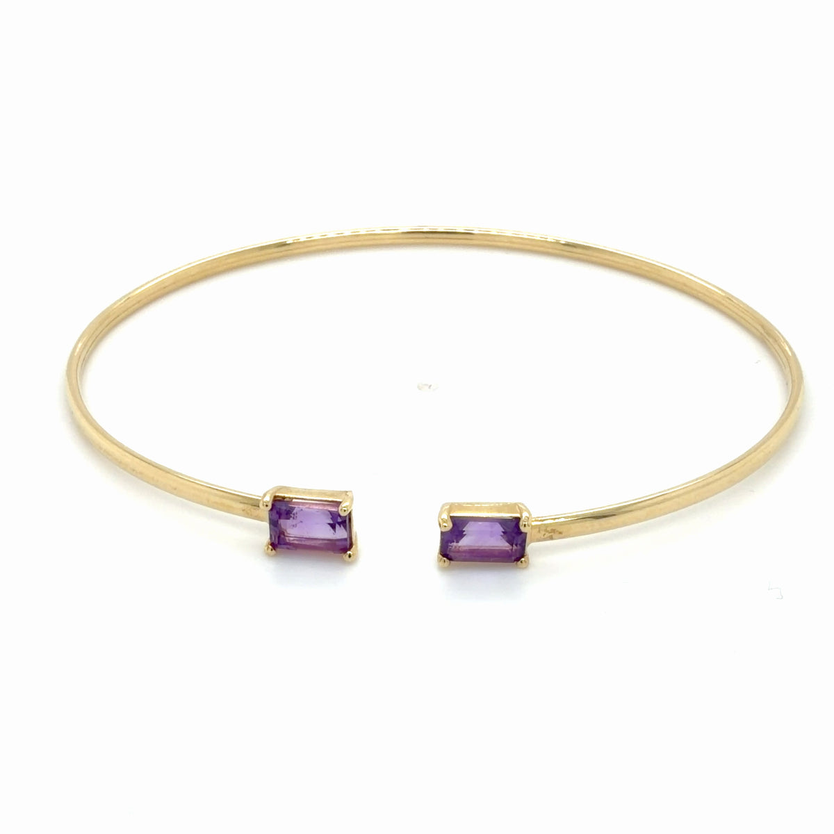 14K Yellow Gold Gemstone Open Cuff Bangle, Birthstone Bracelet