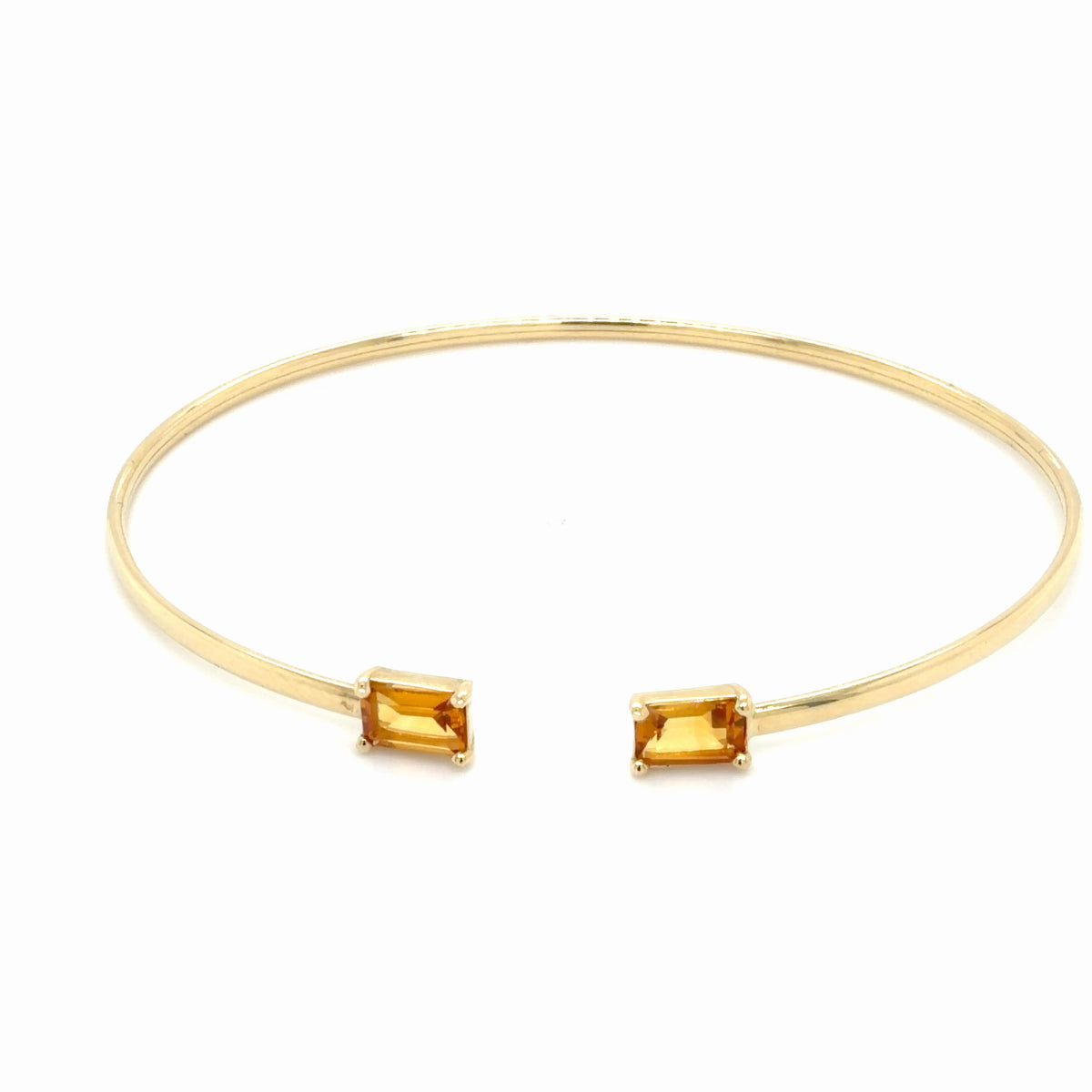 14K Yellow Gold Gemstone Open Cuff Bangle, Birthstone Bracelet