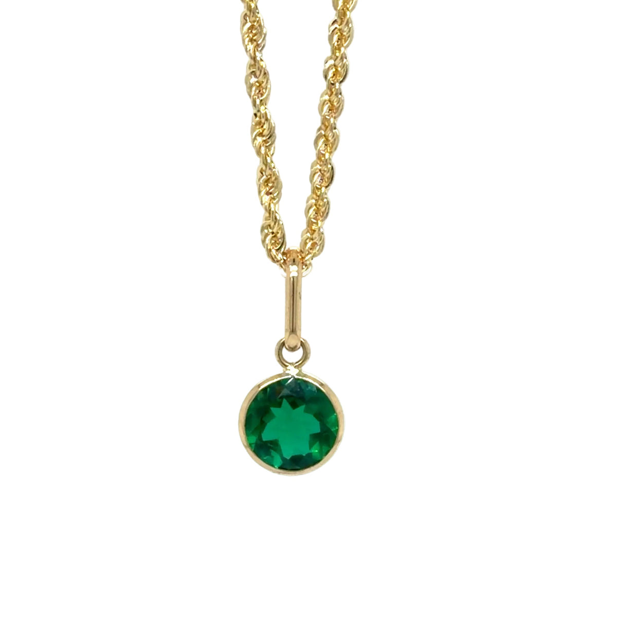 14K Yellow Gold Bezel Set Round Gemstone Pendant
