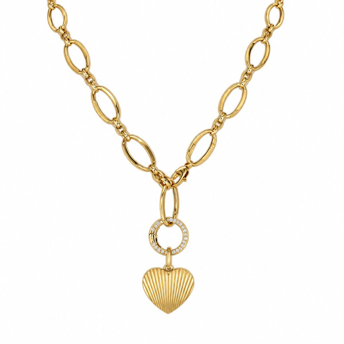 14K Yellow Gold Diamond Push Lock Clasp, Charm & Chain Connector