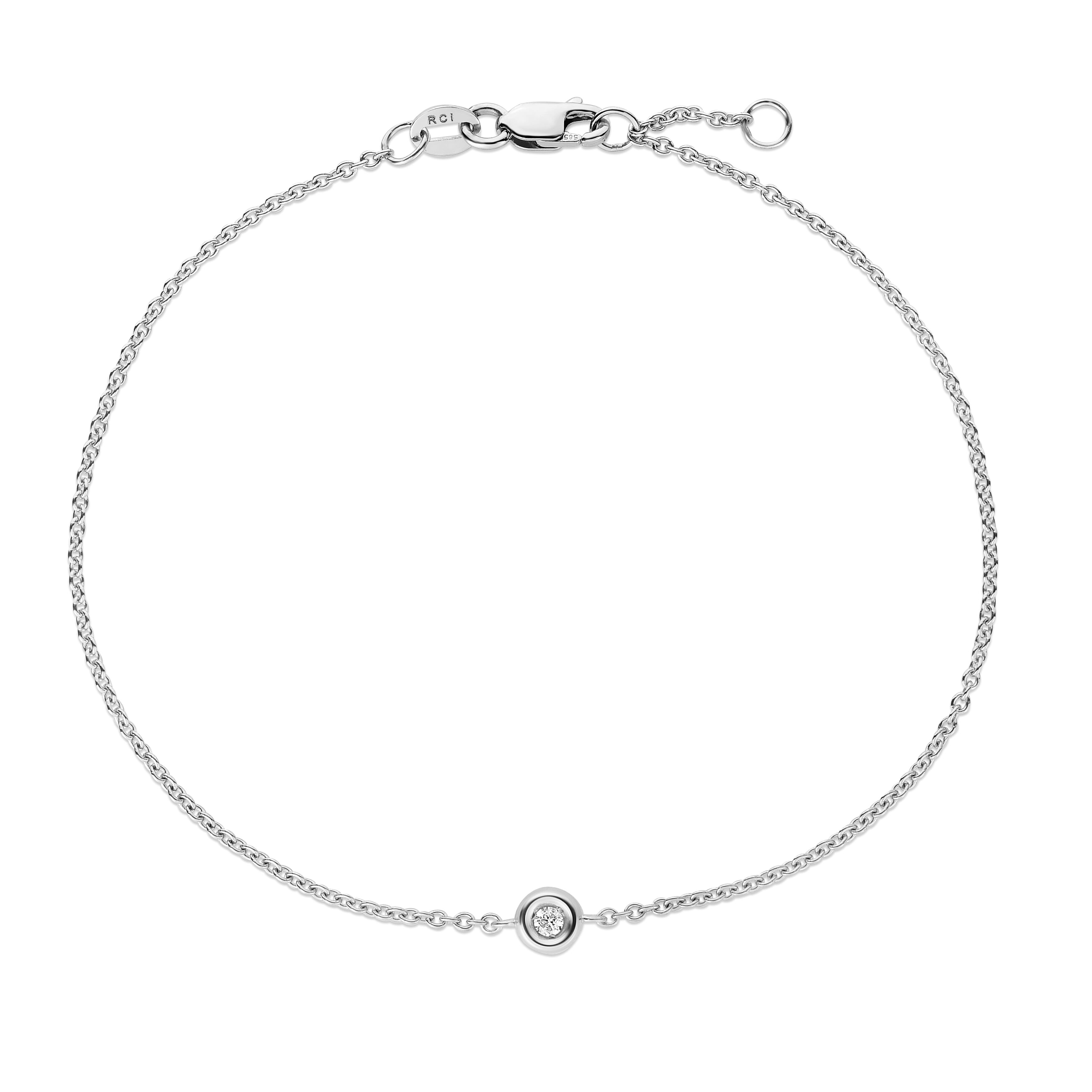Diamond Bezel Solid Gold Bracelet crafted in 14K yellow, white, or rose gold, designed as a dainty and elegant fine jewelry piece with a natural diamond centerpiece. This durable and versatile bracelet makes a thoughtful birthstone gift idea for April, perfect for birthdays, anniversaries, weddings, or milestone celebrations.